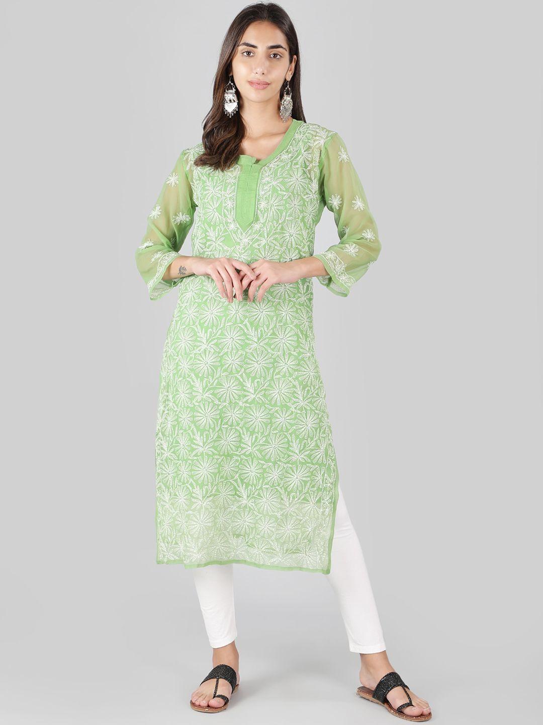 ethnava ethnic motifs embroidered thread work georgette kurta