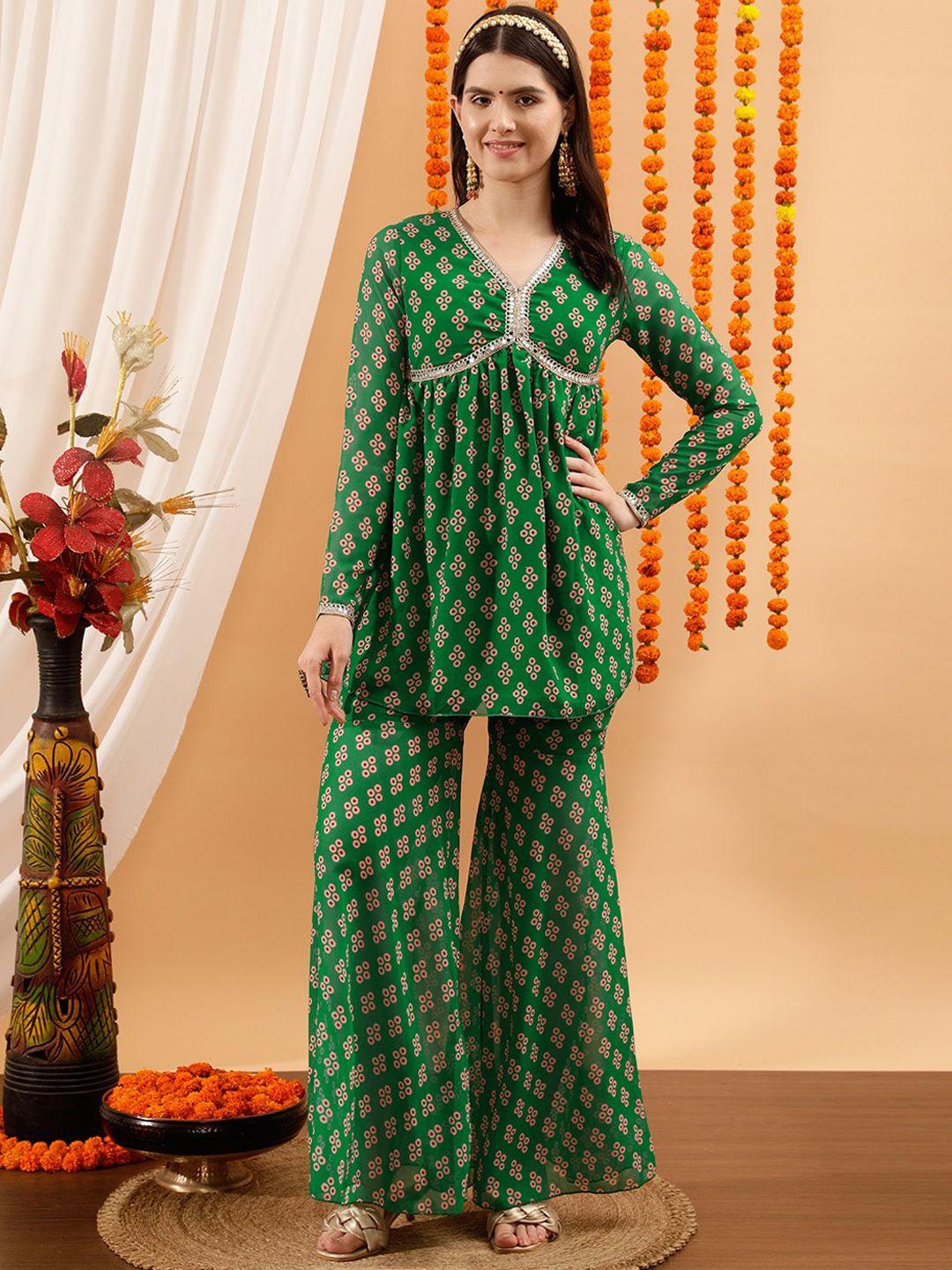 indo street ethnic motifs printed empire mirror work kurti with sharara