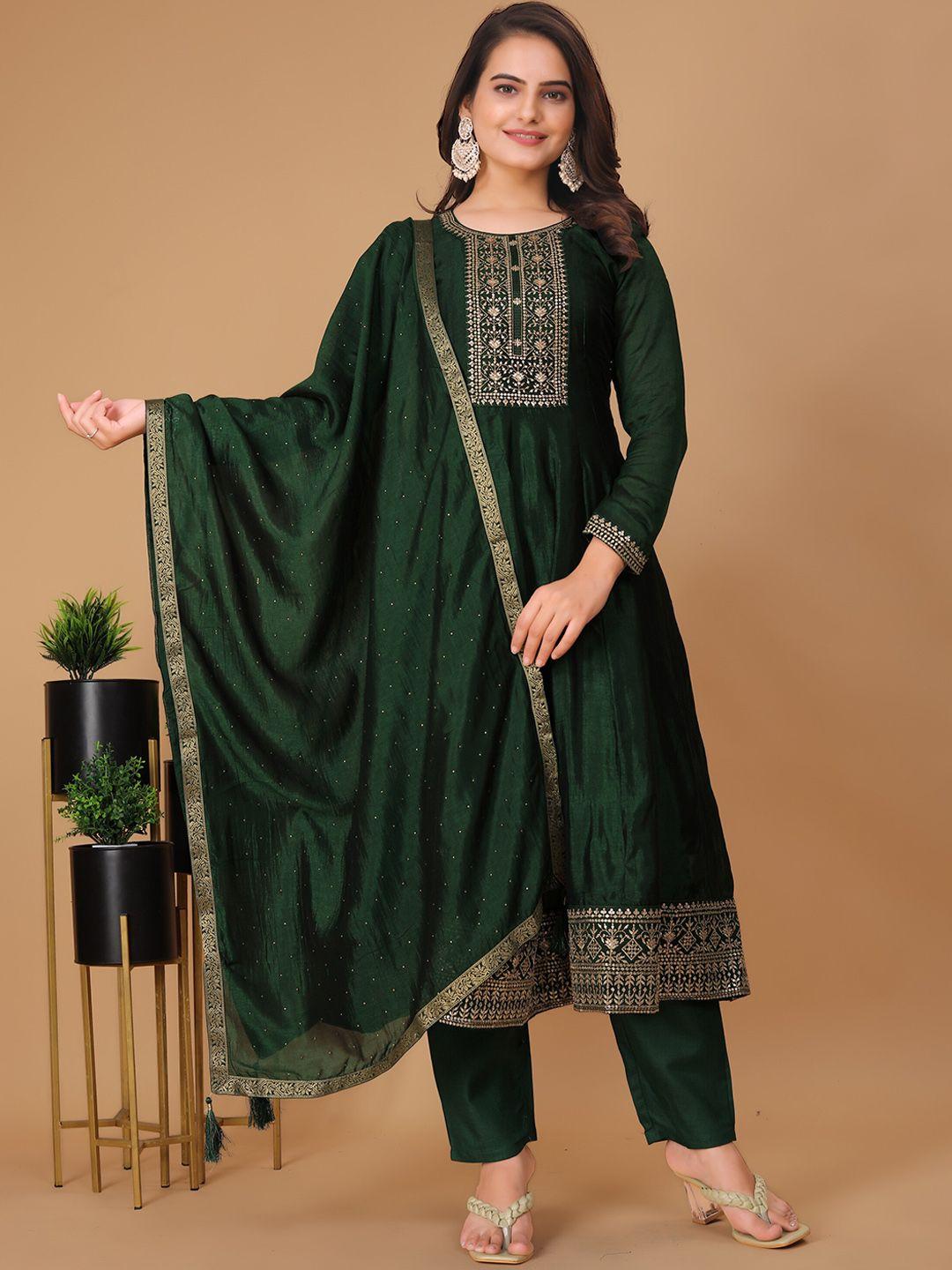 navlik ethnic motifs yoke design regular sequinned kurta with trousers & dupatta