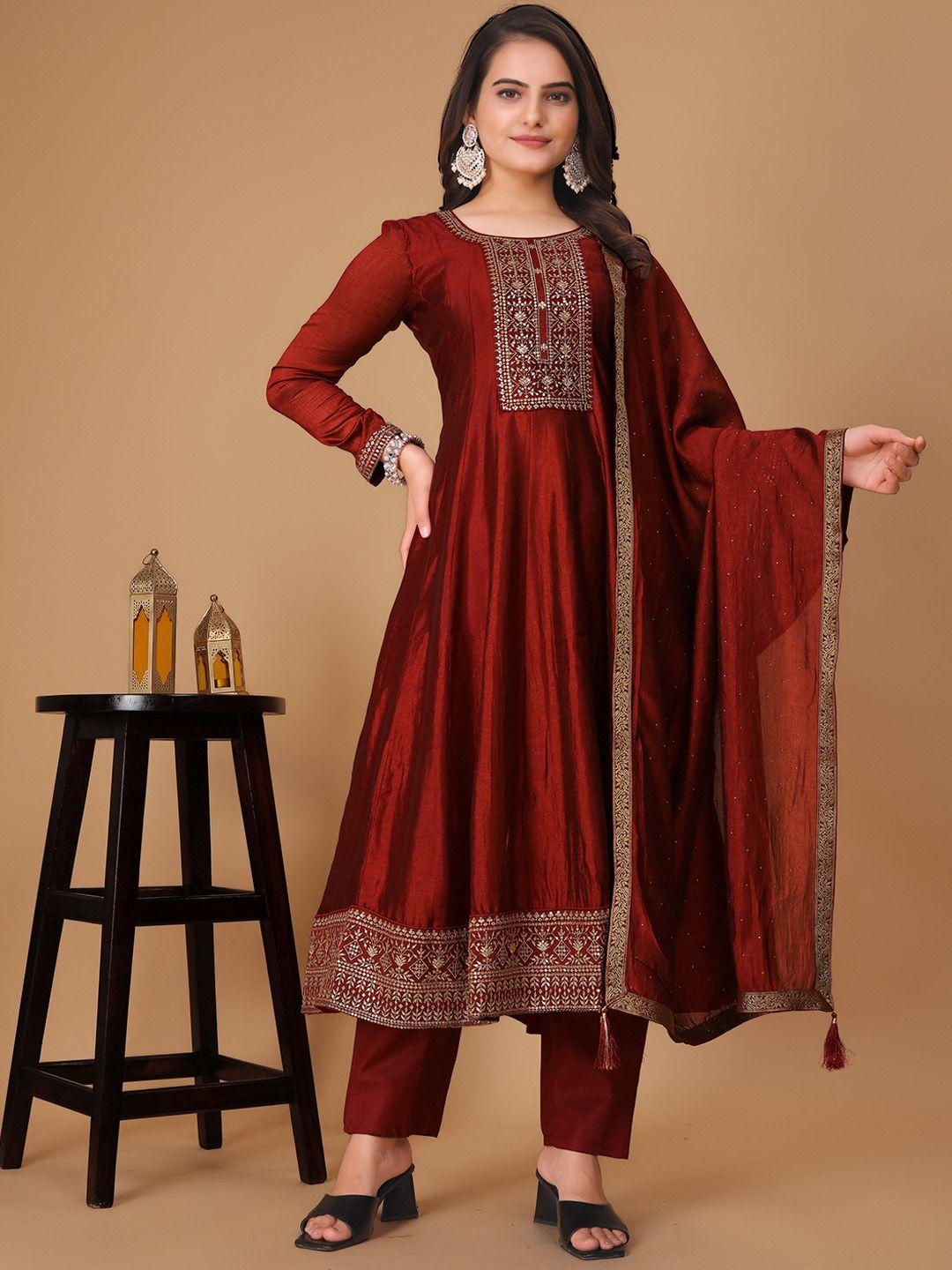 navlik ethnic motifs yoke design regular sequinned kurta with trousers & dupatta