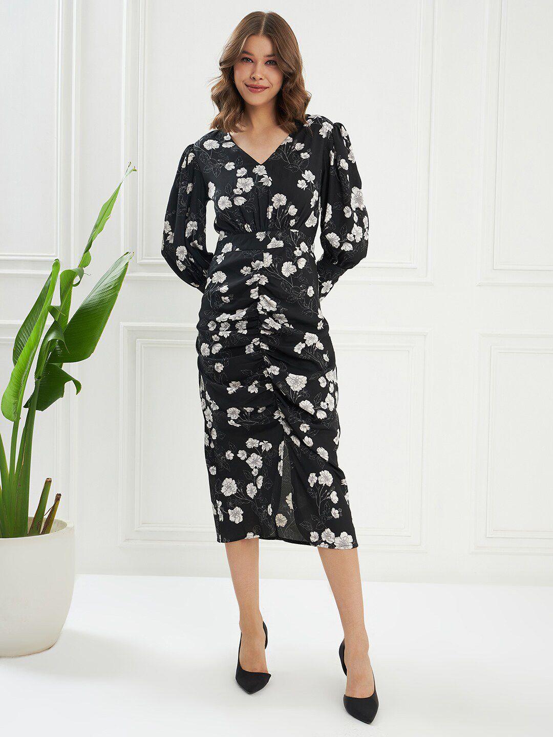 kassually black floral print formal midi dress