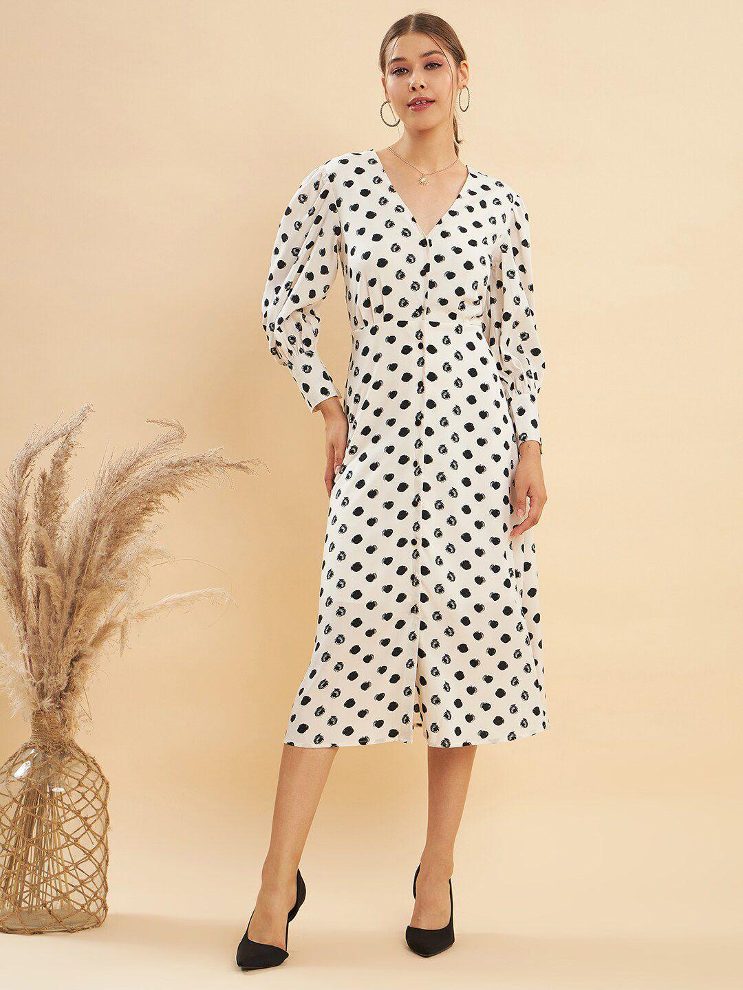 kassually black & white polka dot print a-line midi dress