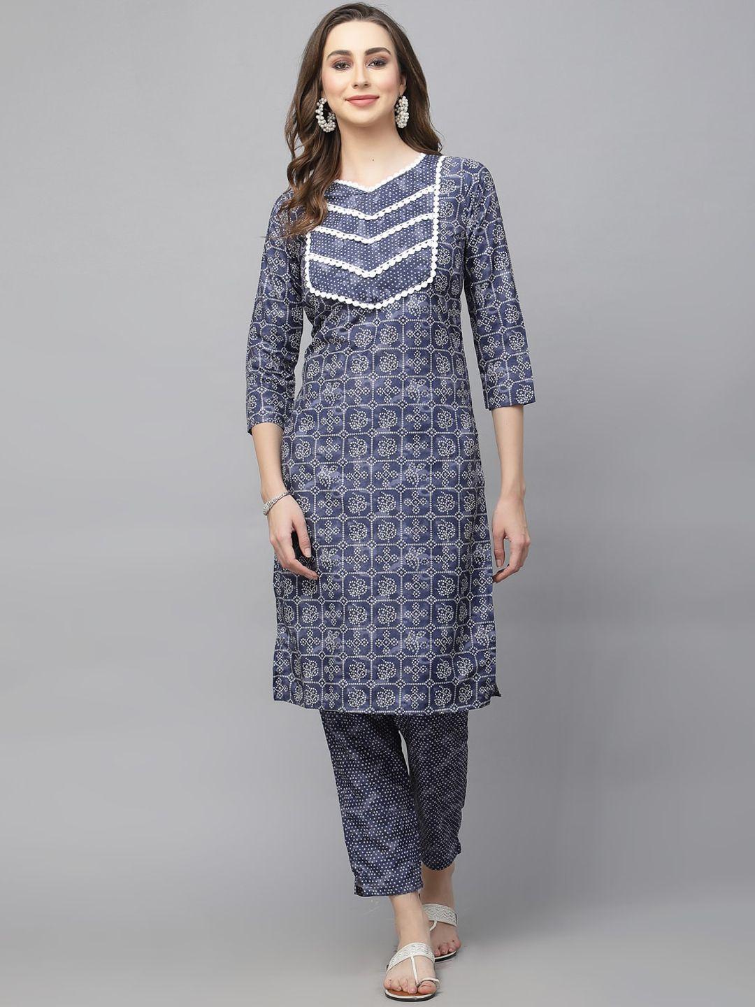 kalini bandhani printed regular straight kurta with trousers