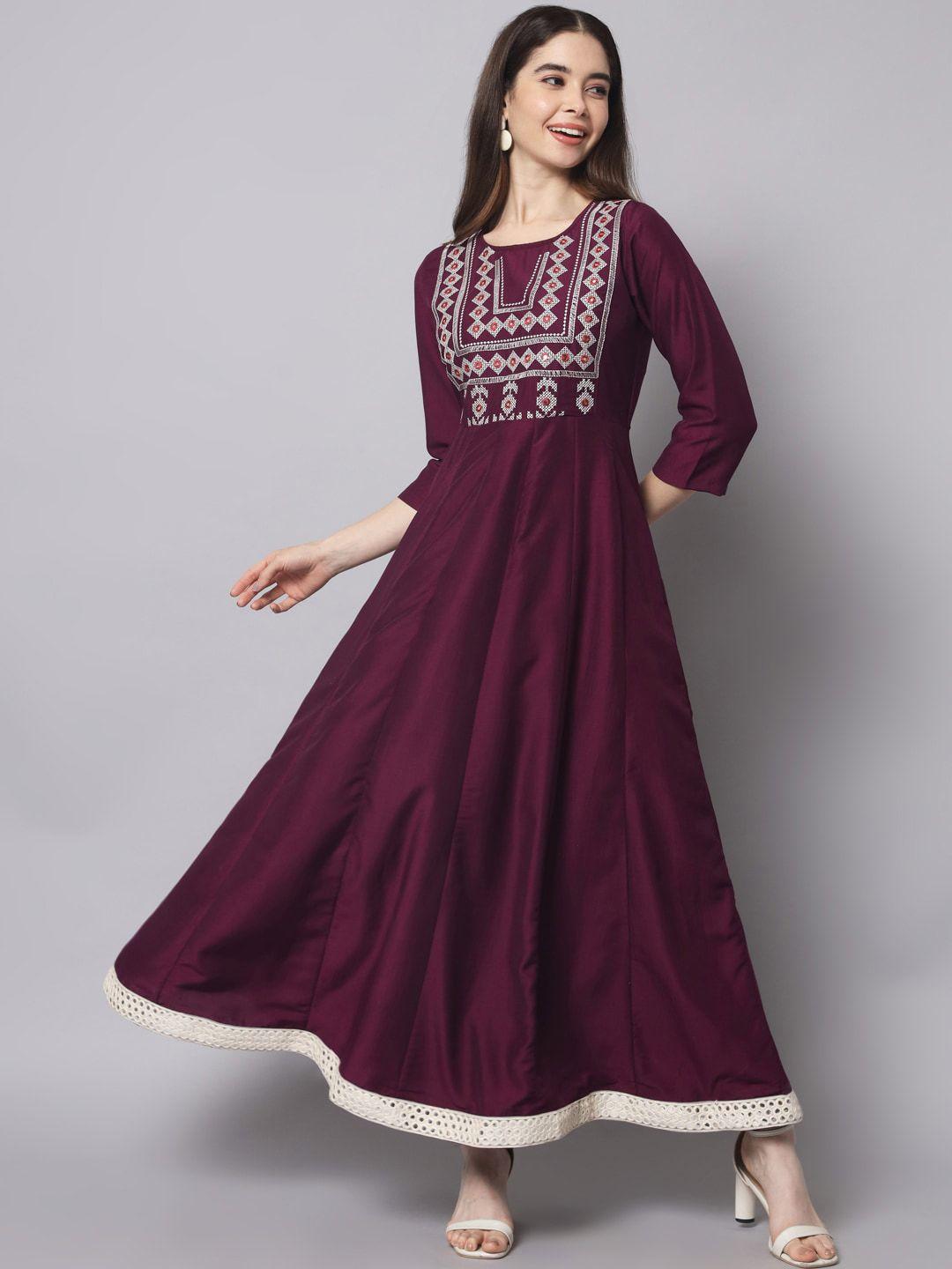 sangria mauve embroidered anarkali maxi ethnic dress