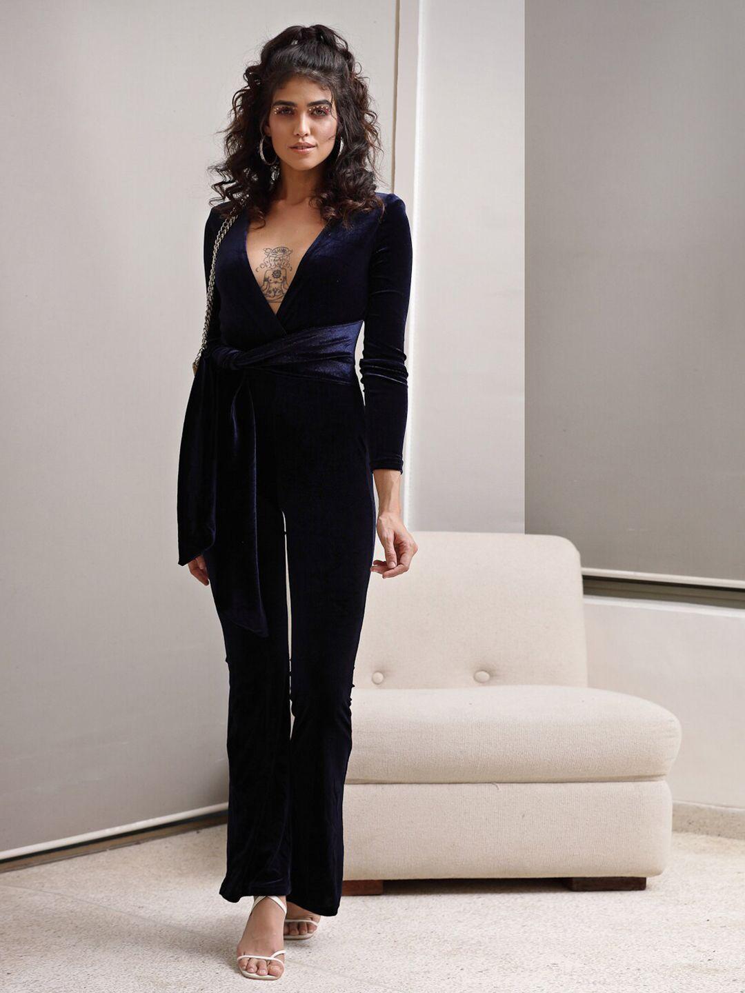 prizo v-neck velvet basic jumpsuit