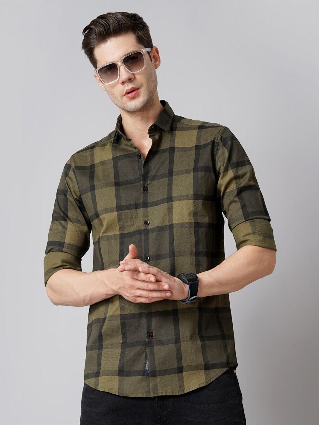 paul street men green standard slim fit windowpane checks opaque checked casual shirt