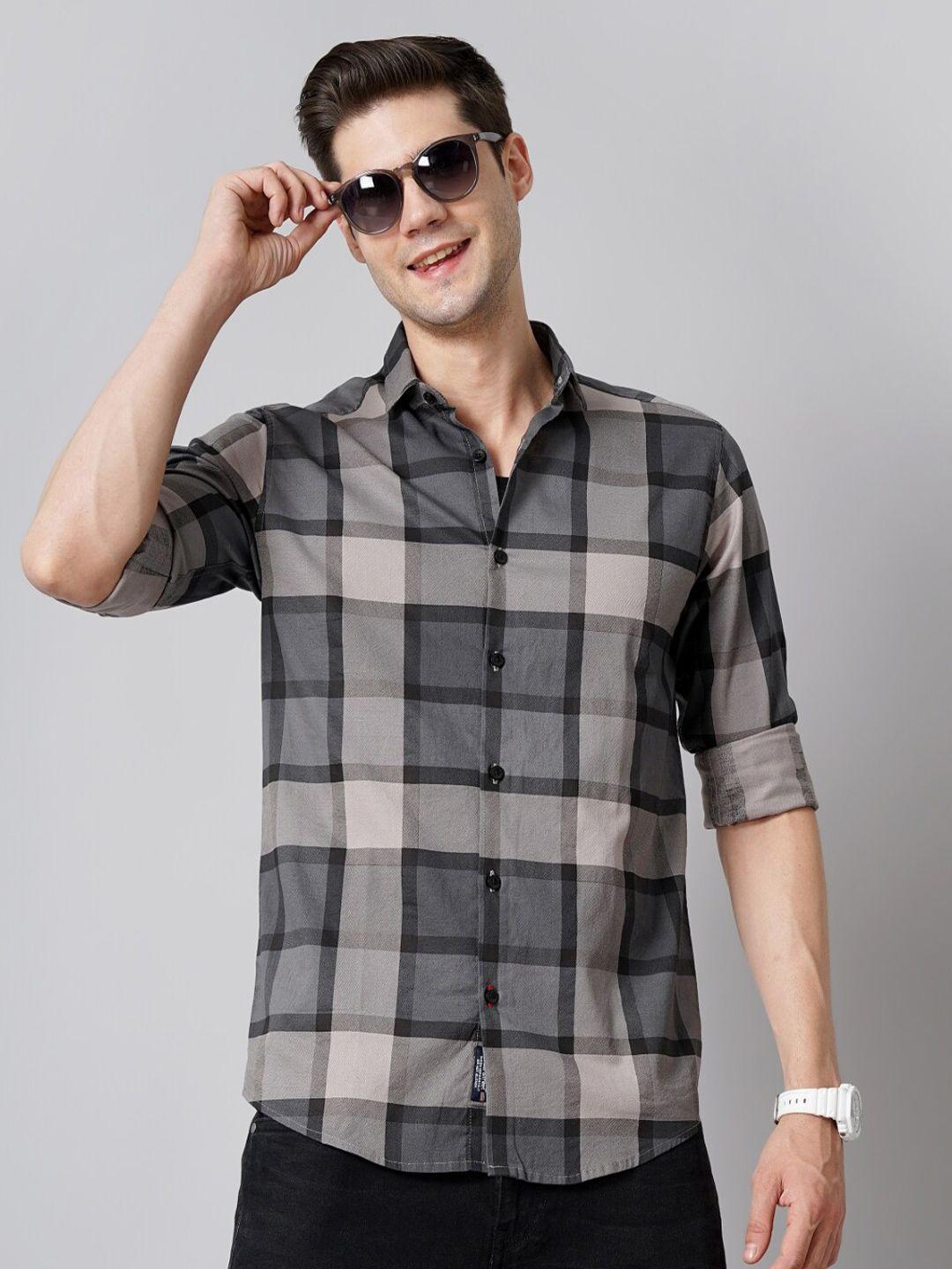 paul street men grey standard slim fit opaque checked casual shirt