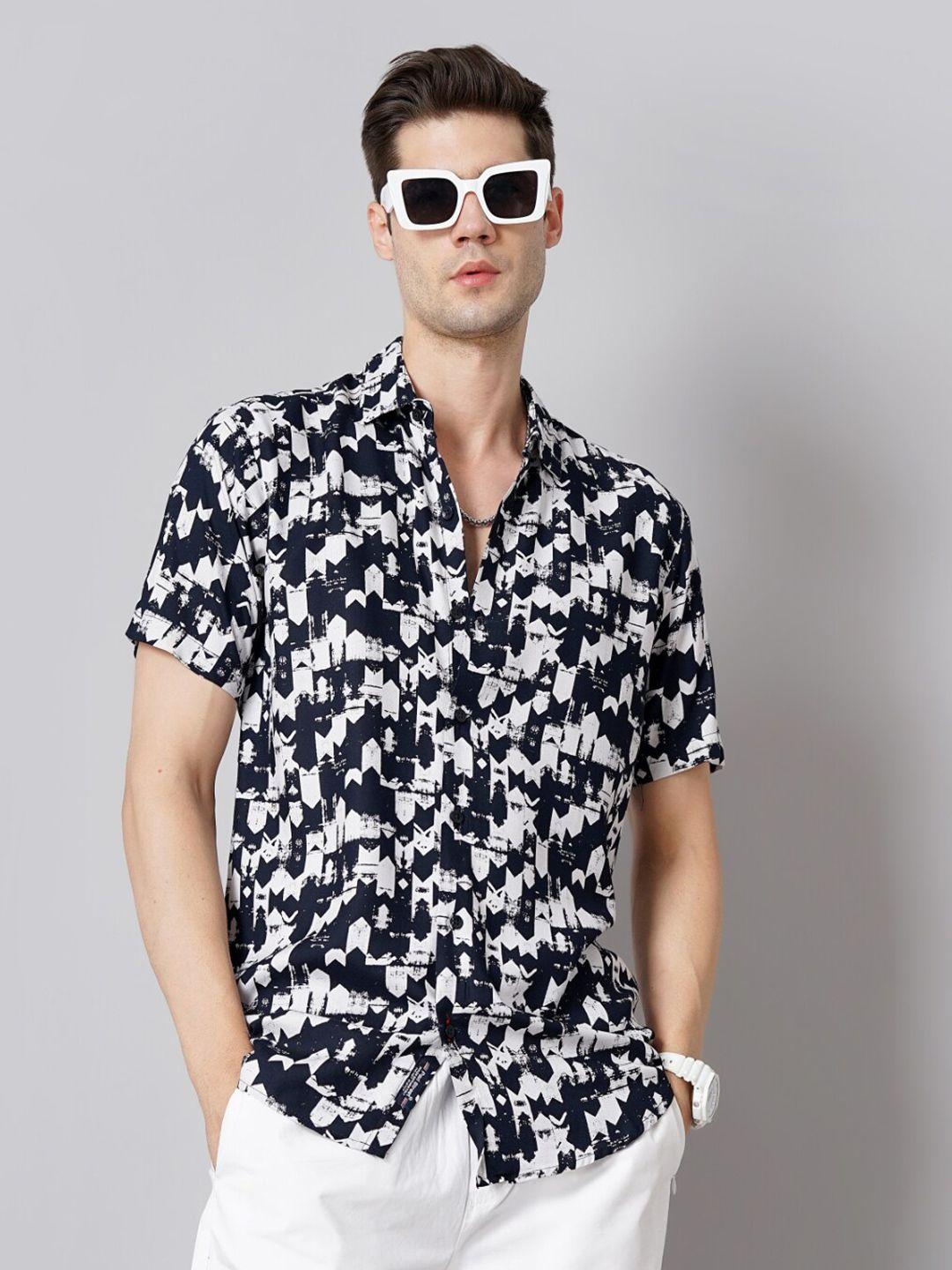 paul street men navy blue standard floral opaque printed casual shirt