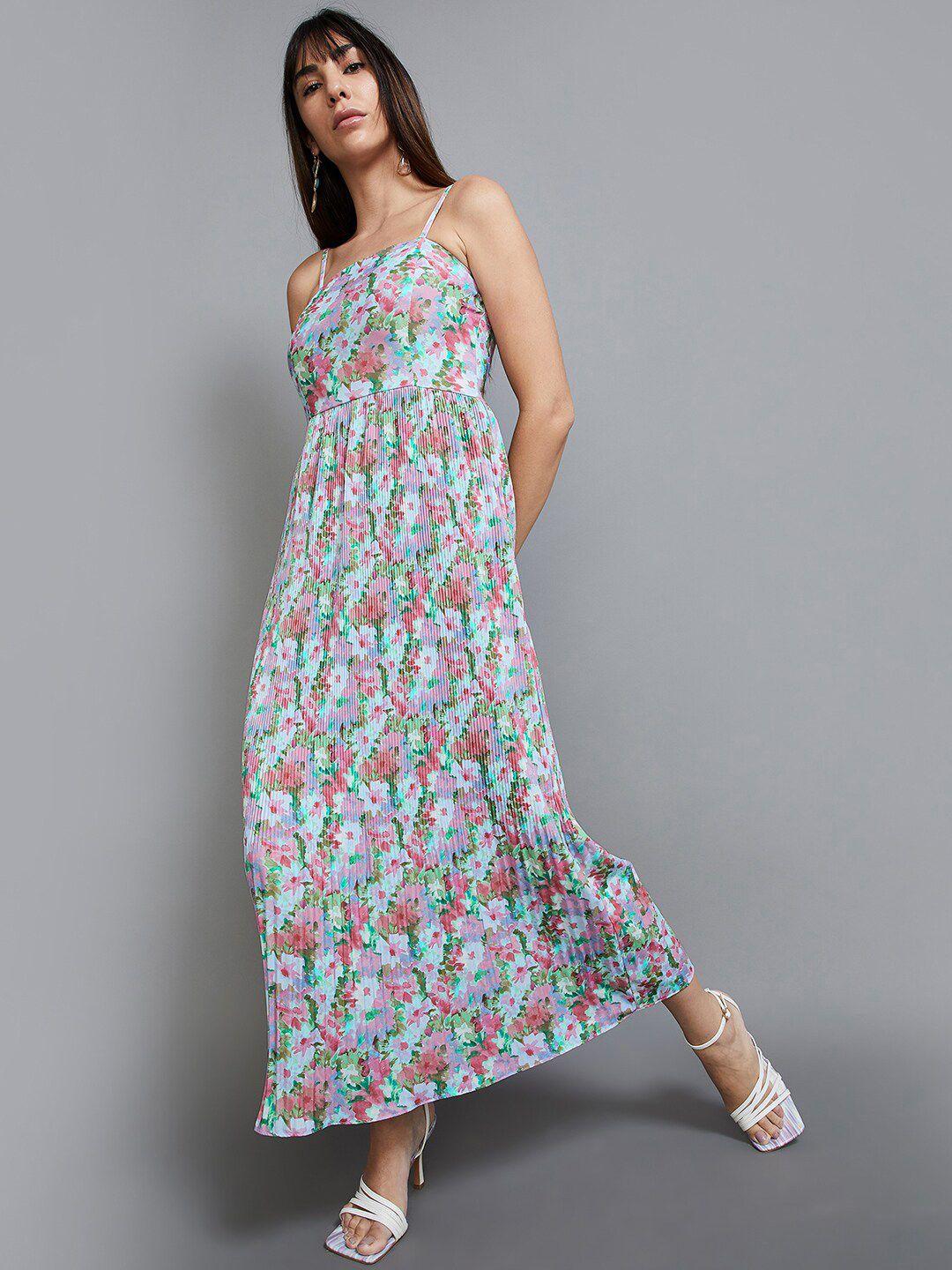 code by lifestyle floral printed shoulder straps fit and flare maxi dress