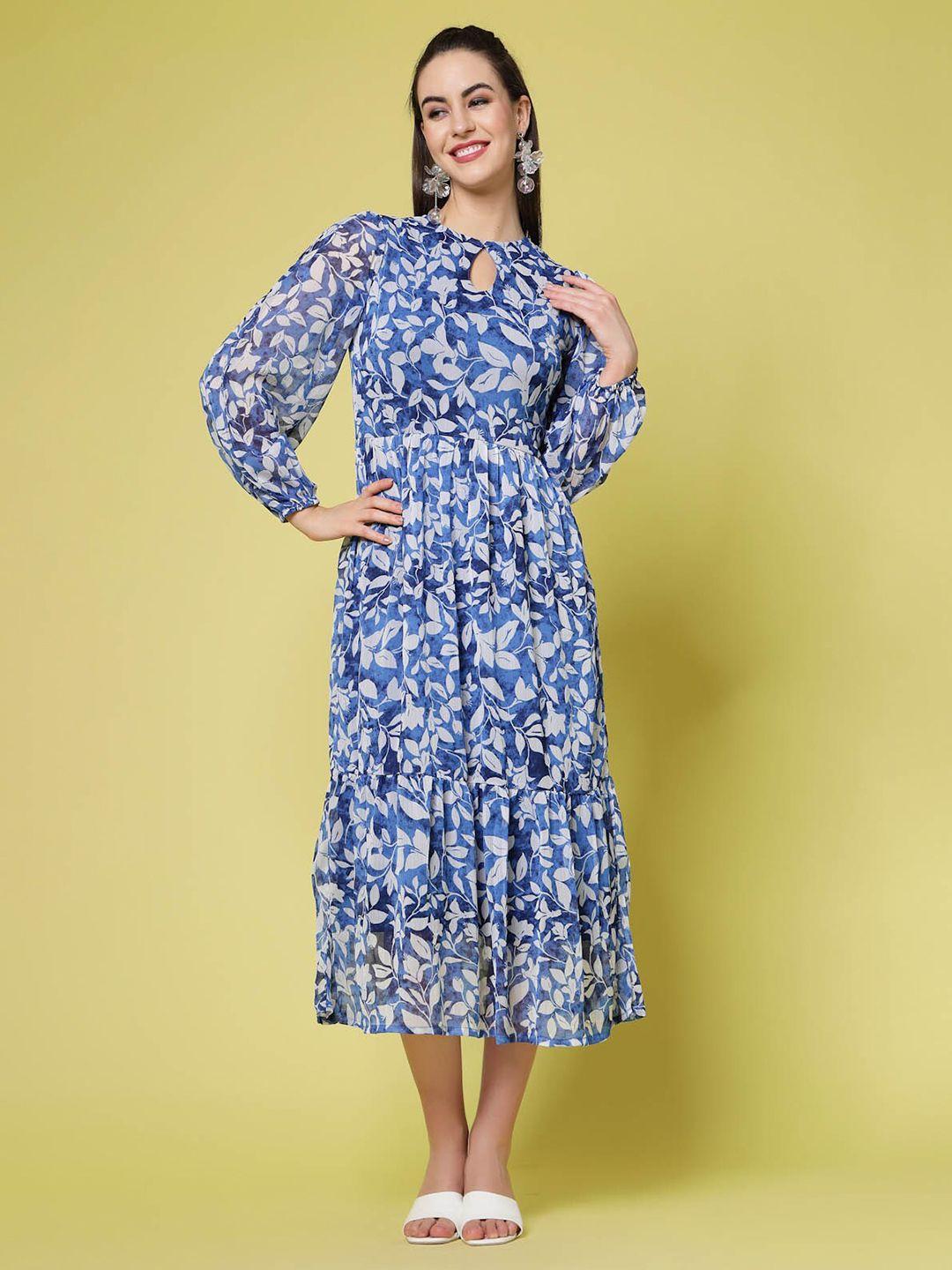 pluss floral print tie-up neck fit & flare dress