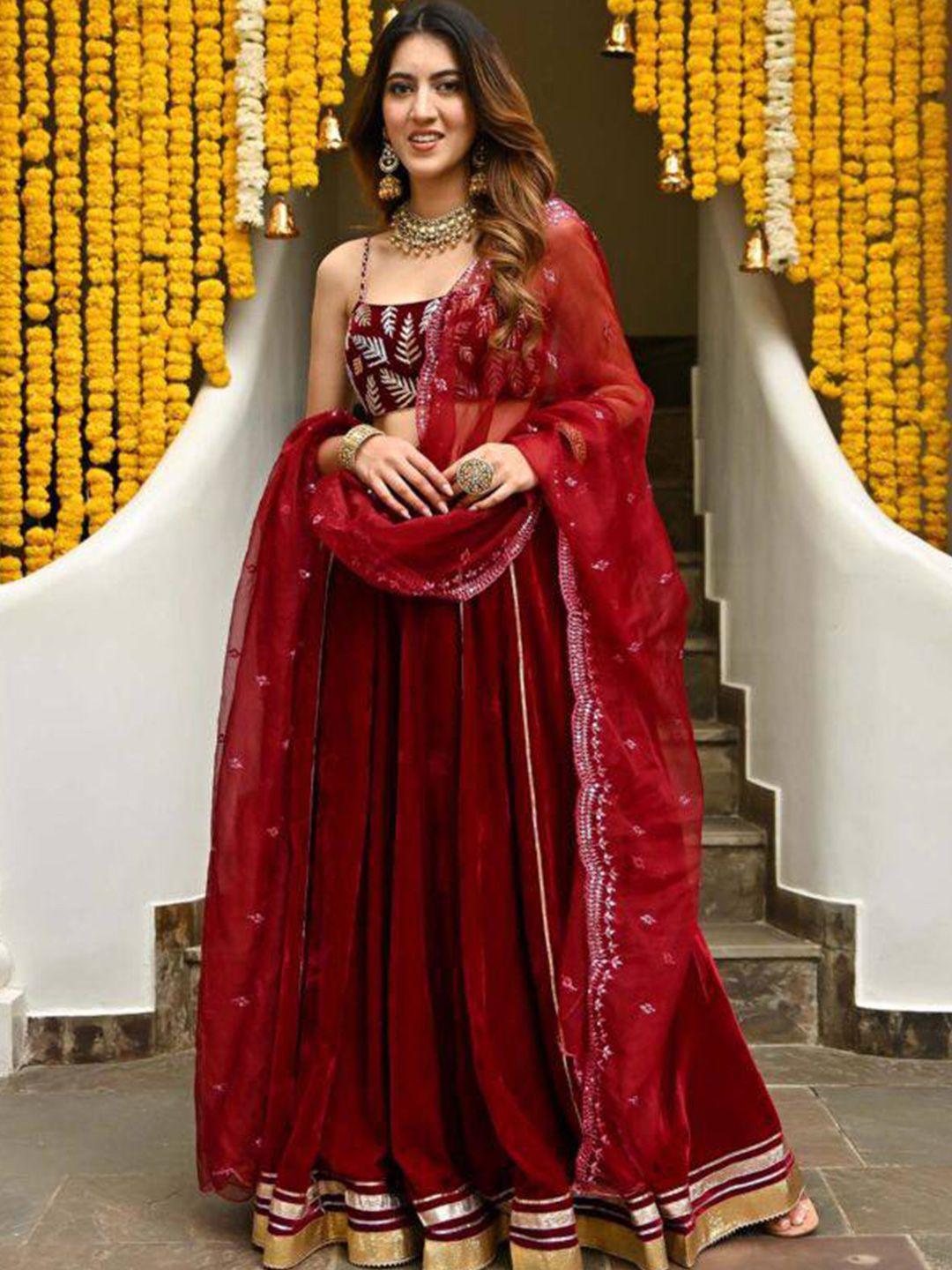 black scissor maroon & gold-toned embellished ready to wear lehenga & blouse with dupatta