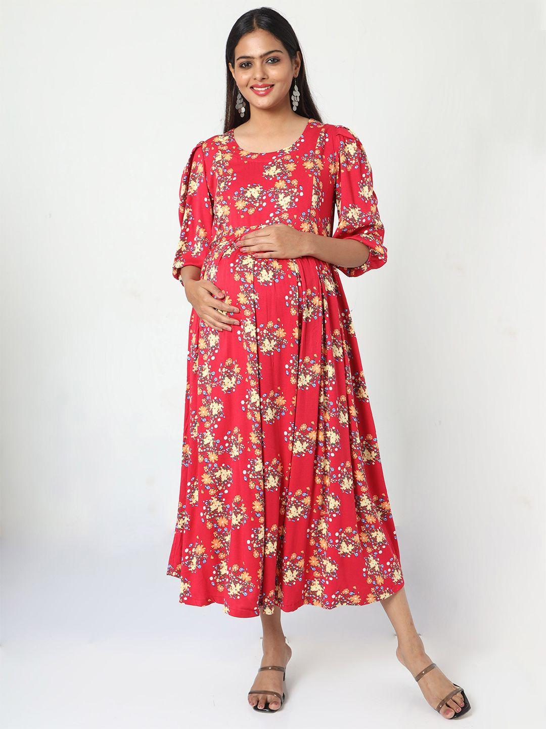 manet floral print fit & flare cotton maternity dress