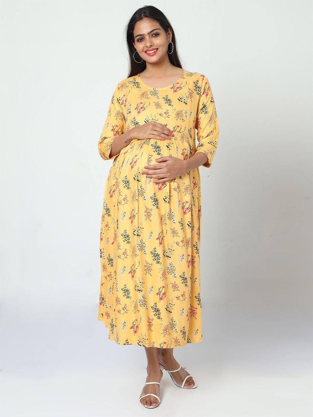 manet floral printed maternity cotton a-line midi dress