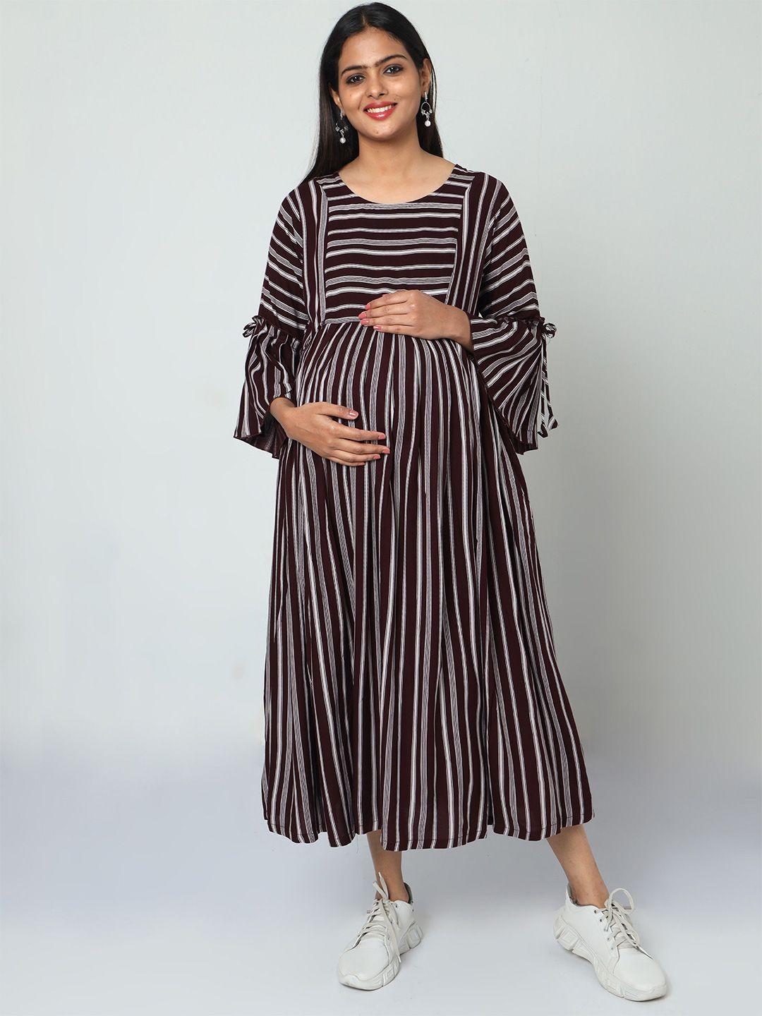 manet striped bell sleeve maternity maxi dress