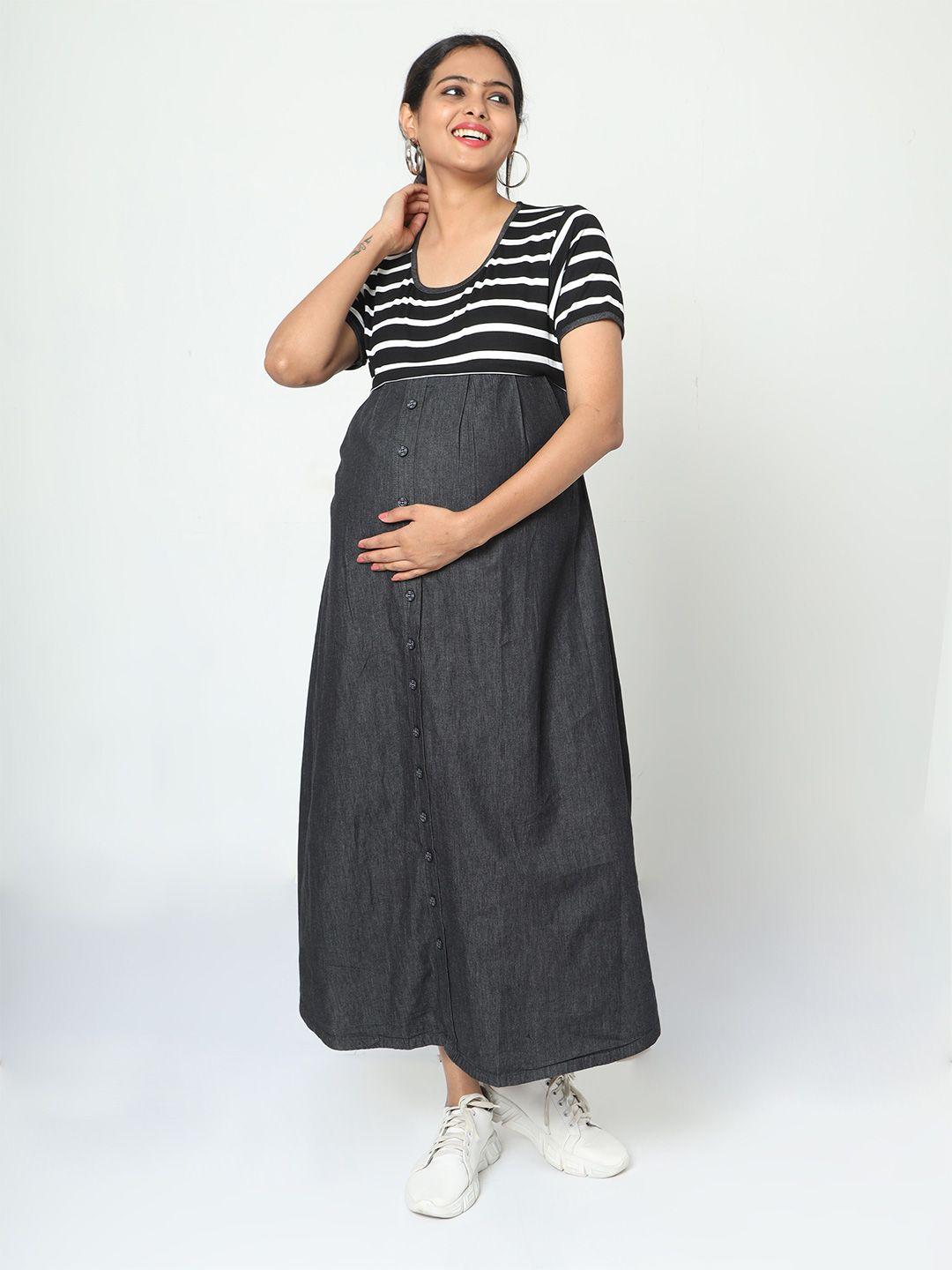 manet striped round neck cotton a-line maternity dress