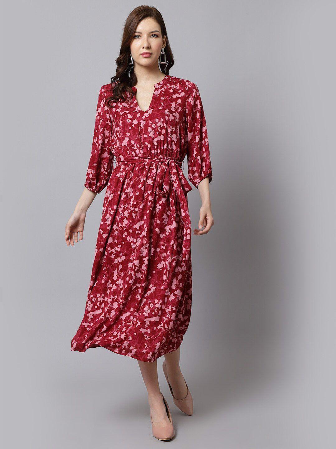 just wow floral printed puff sleeve a-line midi dress