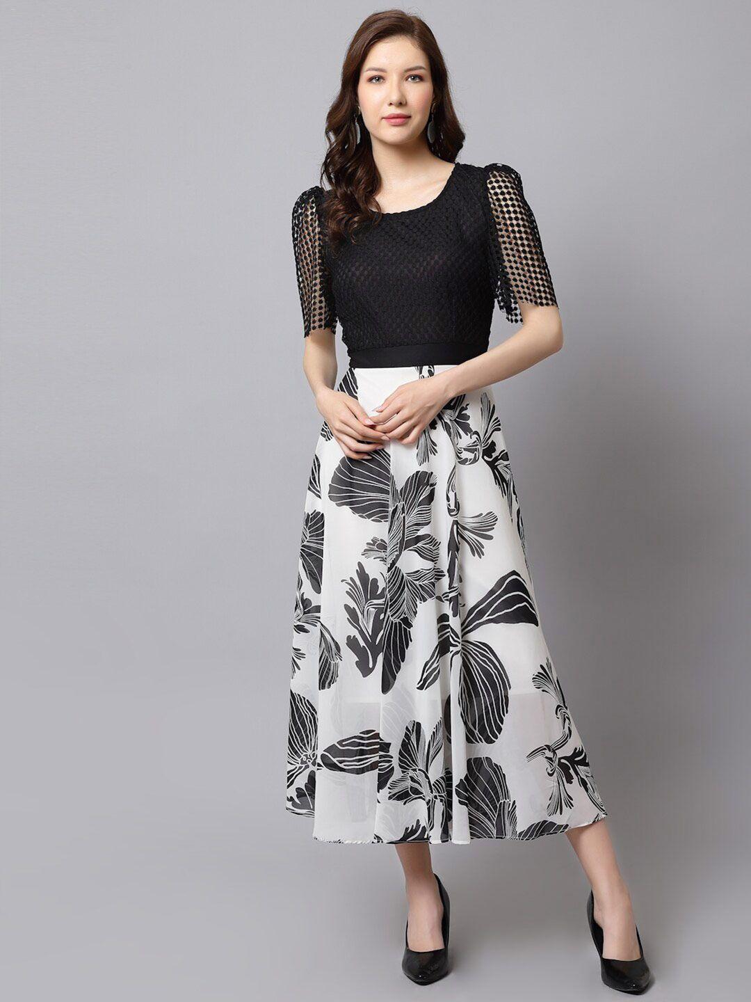 just wow floral printed georgette fit & flare midi dress