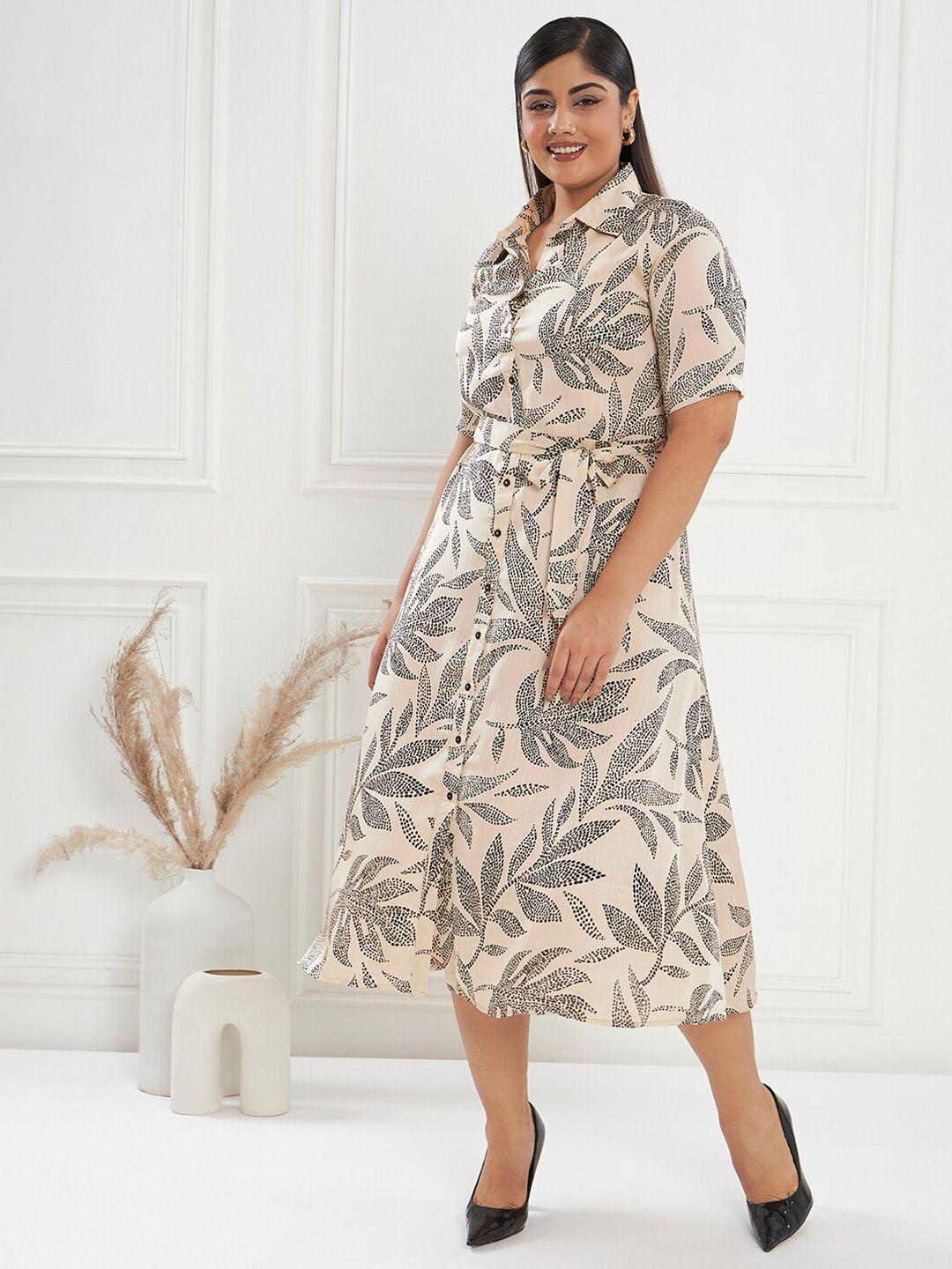 curve by kassually beige tropical print shirt collar shirt midi dress