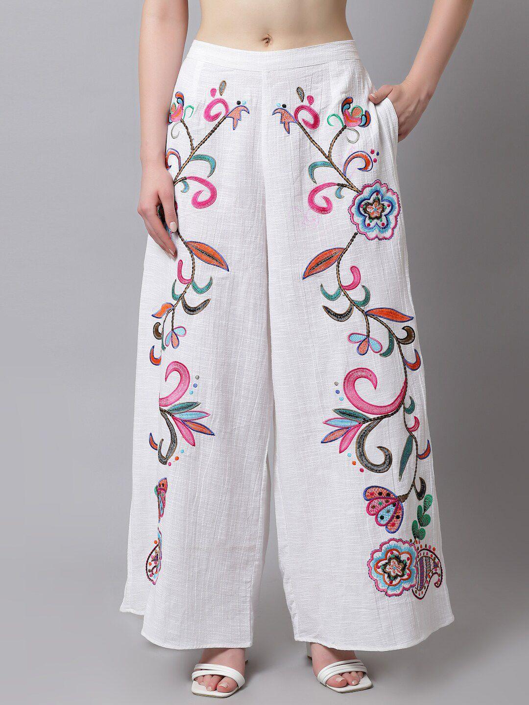 just wow women floral embroidered cotton knitted palazzos