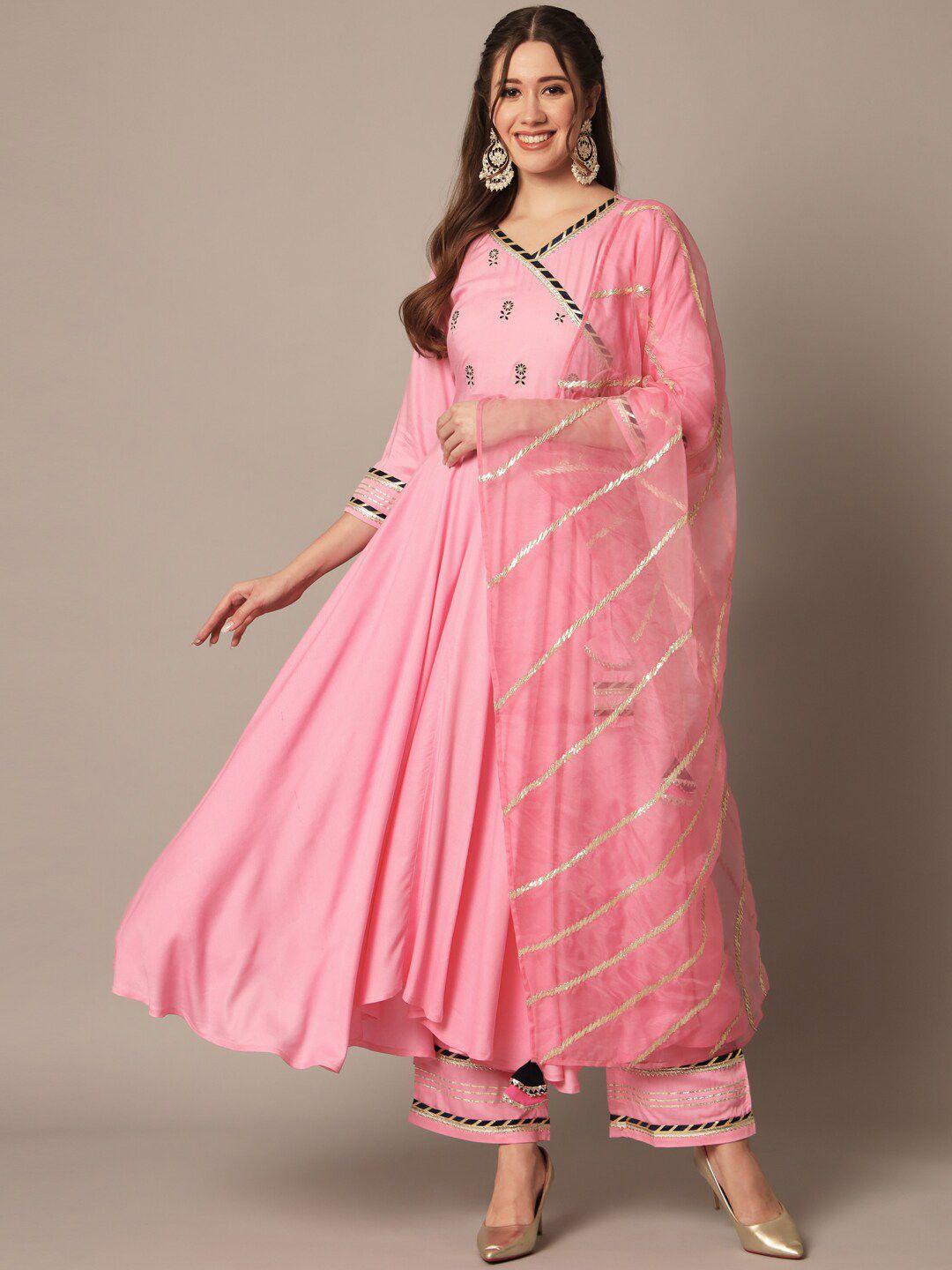 meeranshi floral embroidered gotta patti a-line kurta with trousers & dupatta