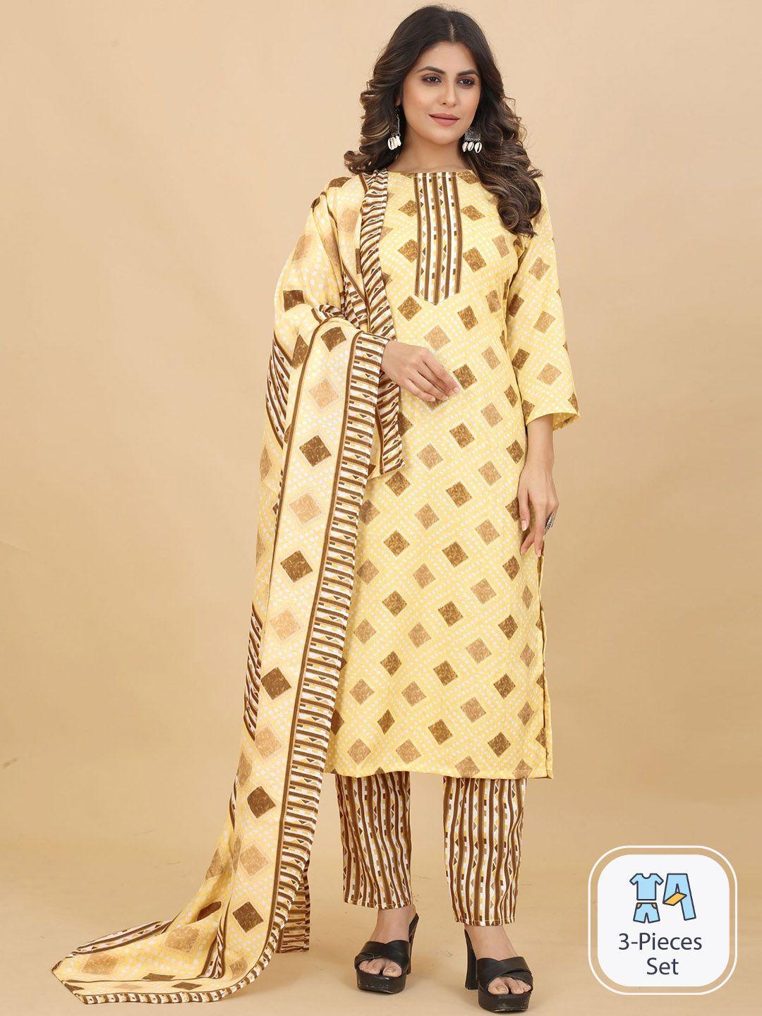 kalini ethnic motifs printed regular kurta with trousers & dupatta