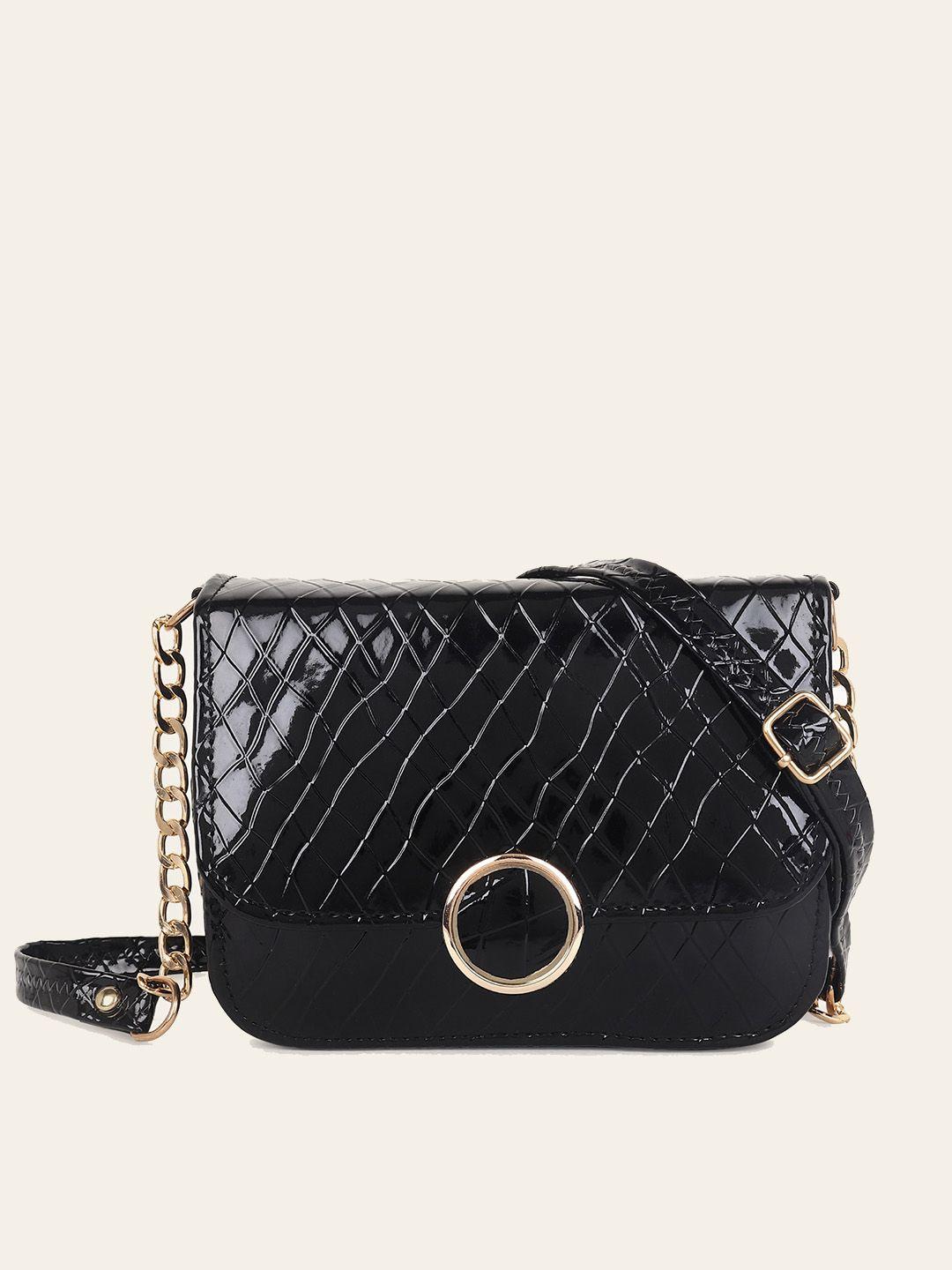 dressberry black textured structured sling bag