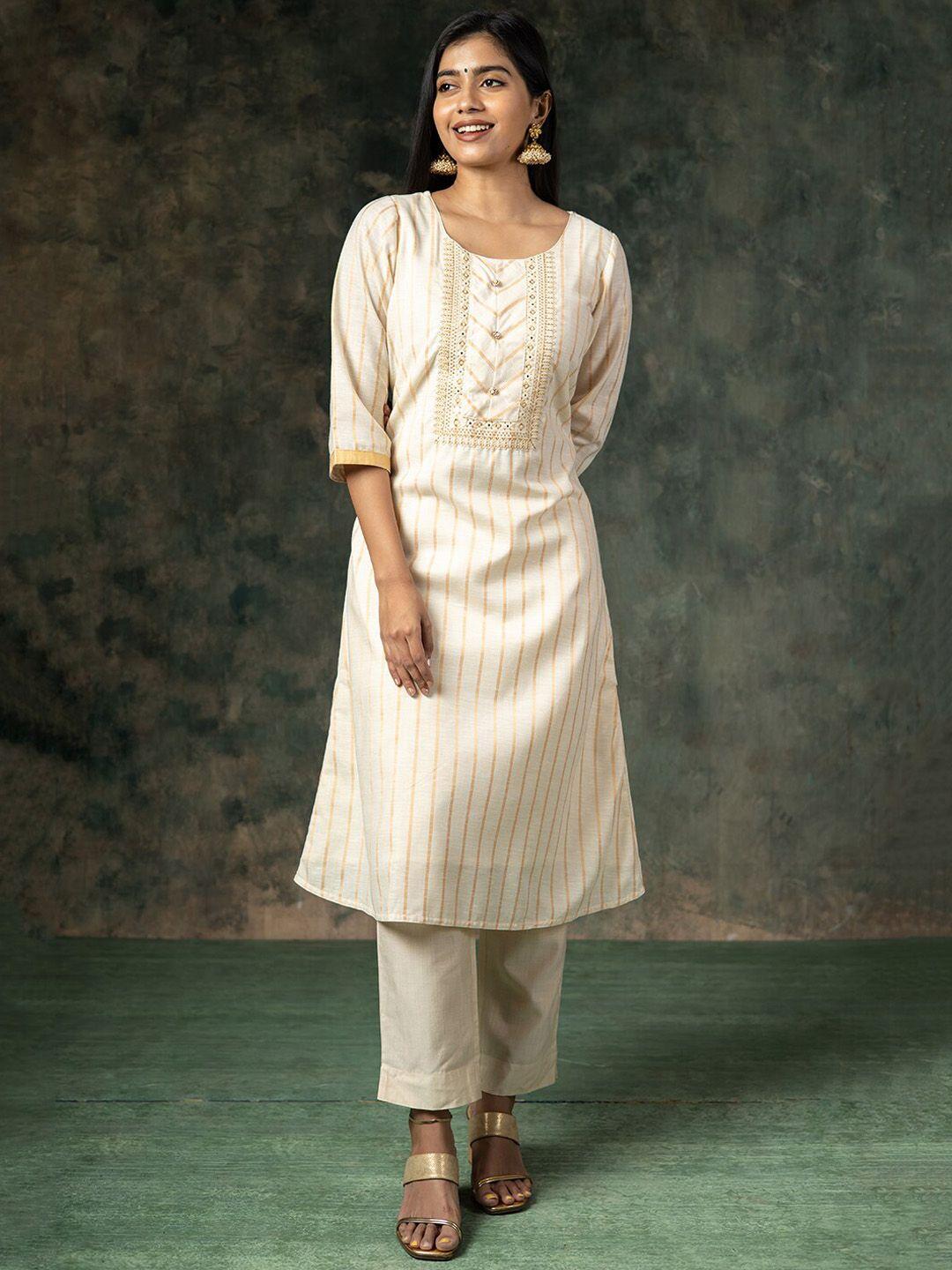 maybell women striped pure cotton straight kurta