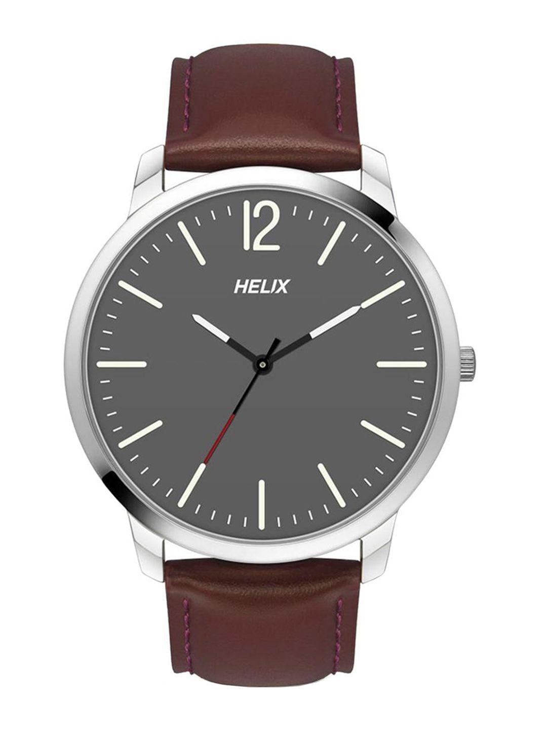 helix men dial & leather straps analogue watch