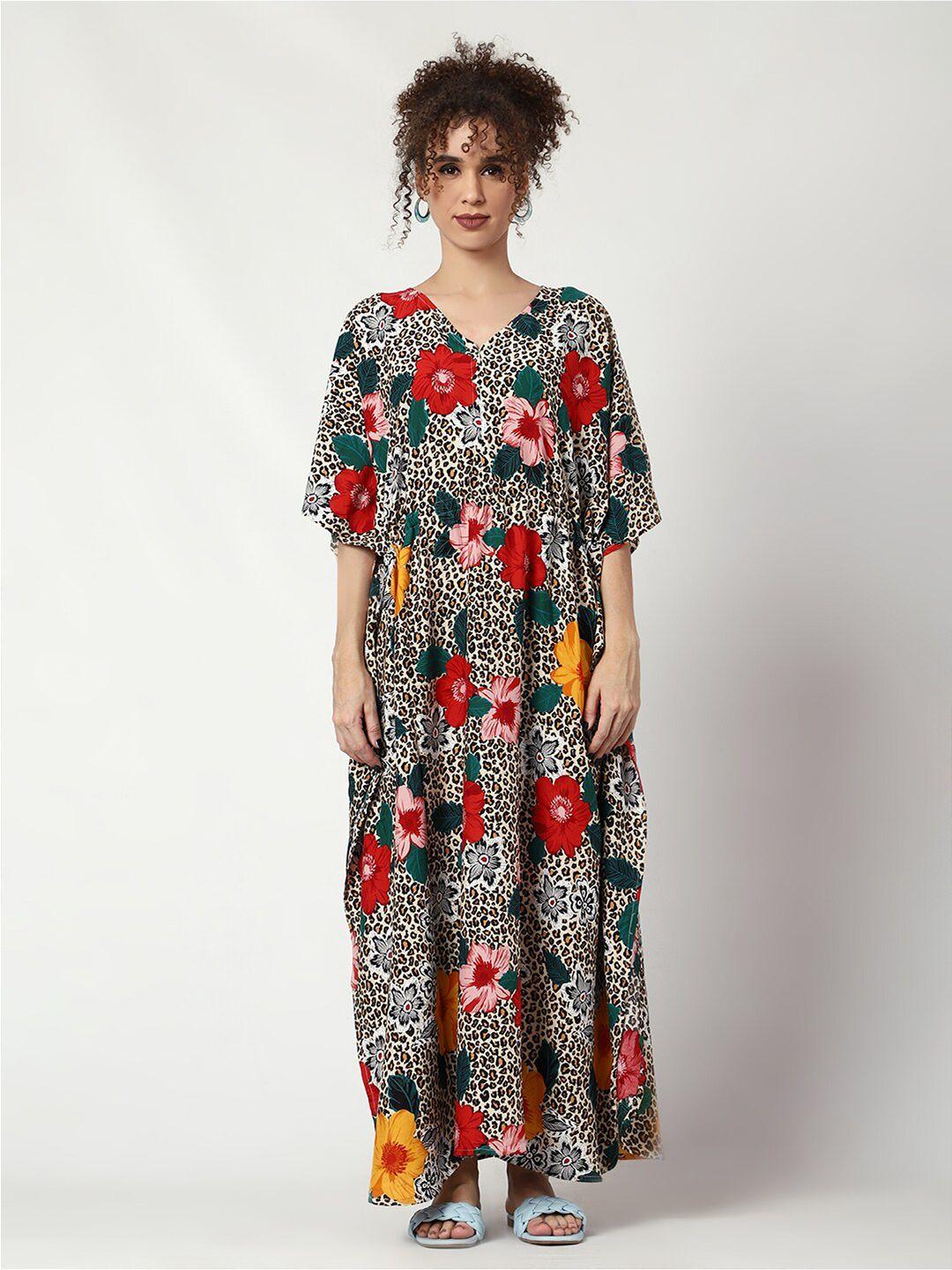 craftbazar floral printed v-neck maternity kaftan dress