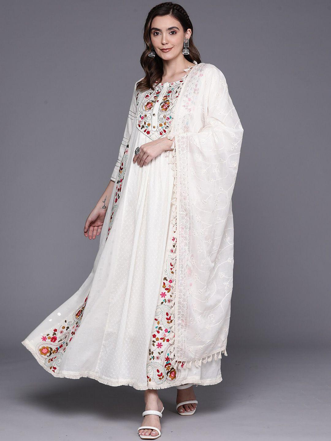 indo era floral embroidered a-line cotton ethnic dress