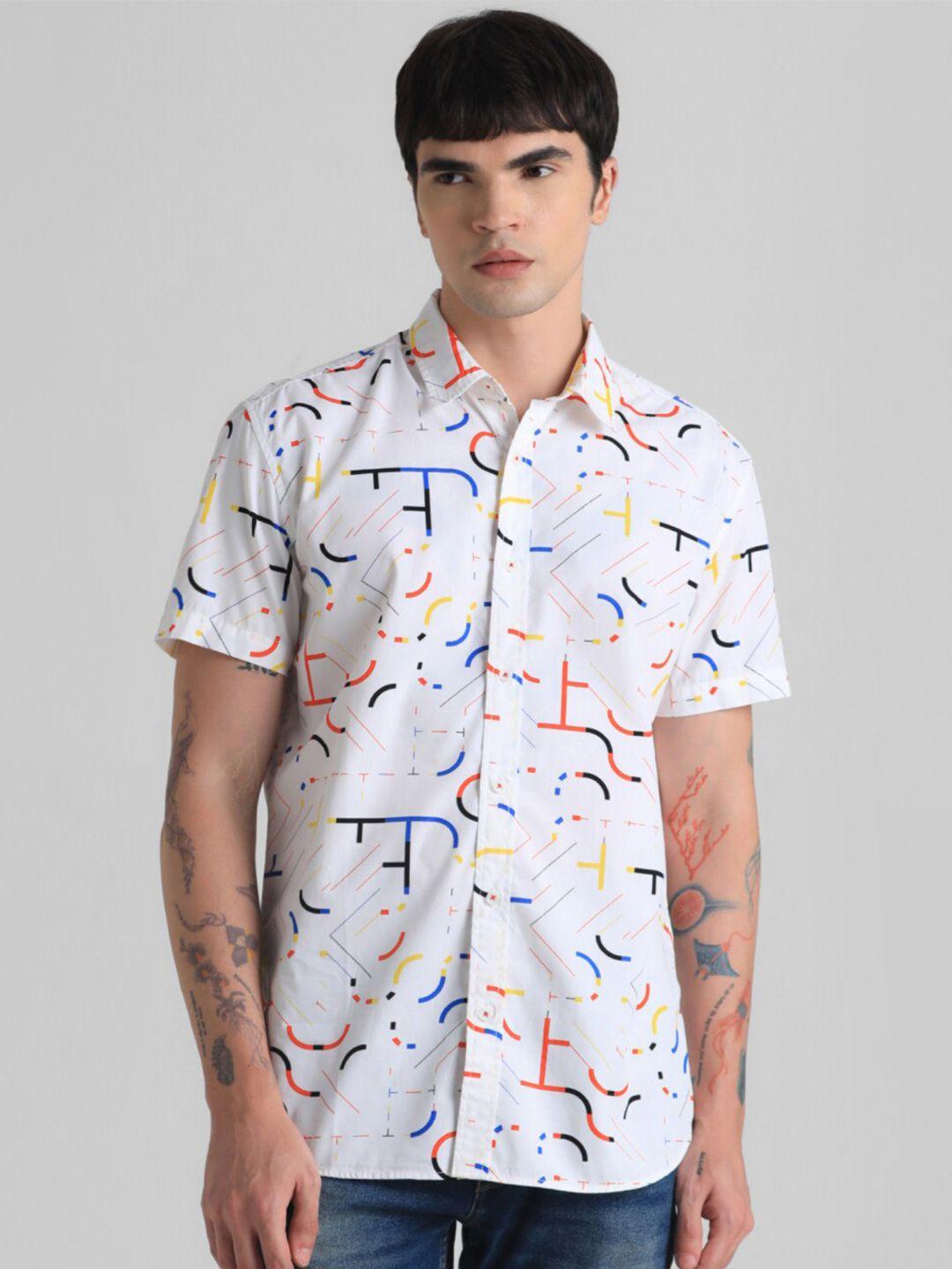 jack & jones abstract printed pure cotton casual shirt