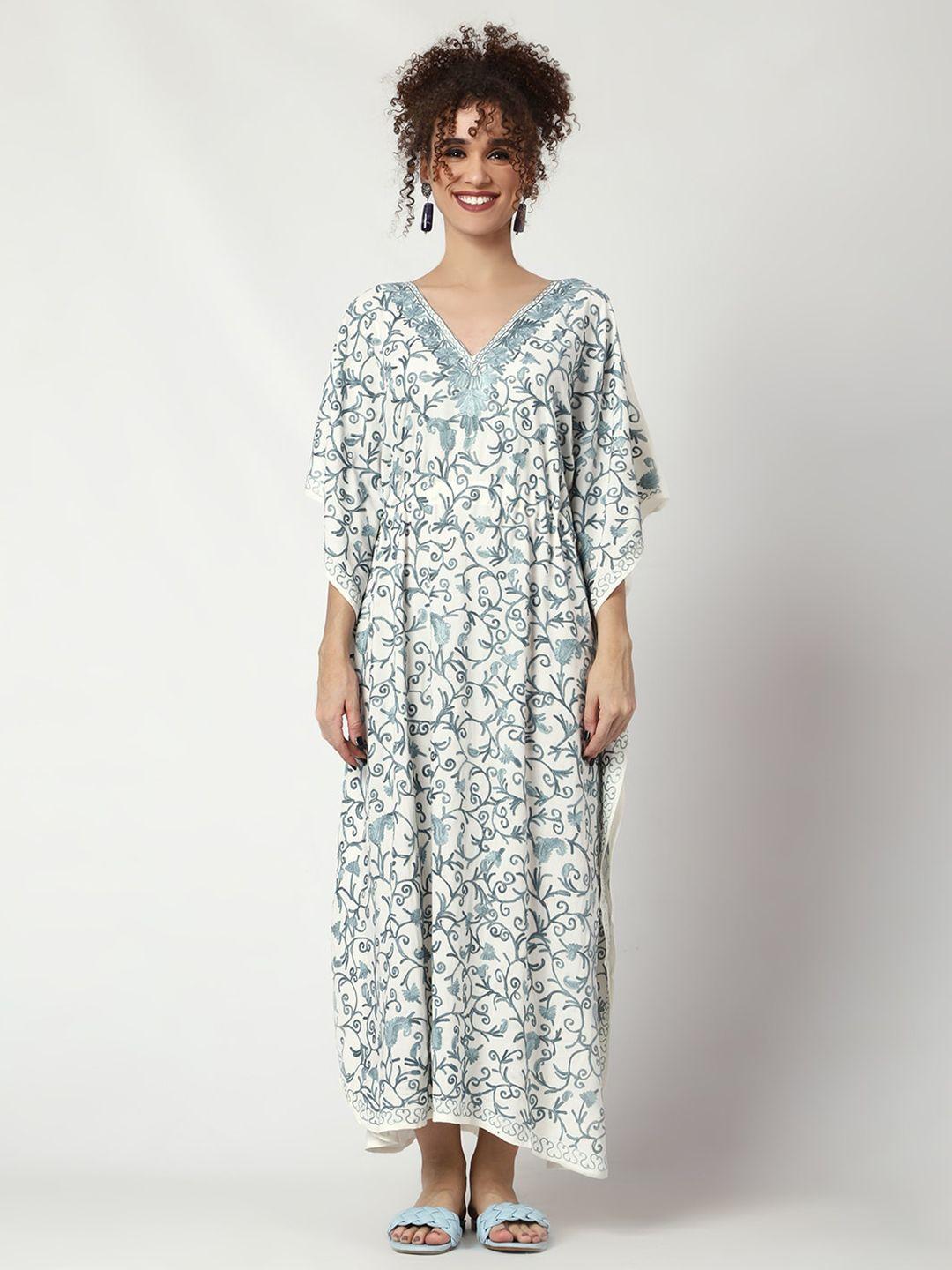 craftbazar floral embroidered v-neck kaftan dress