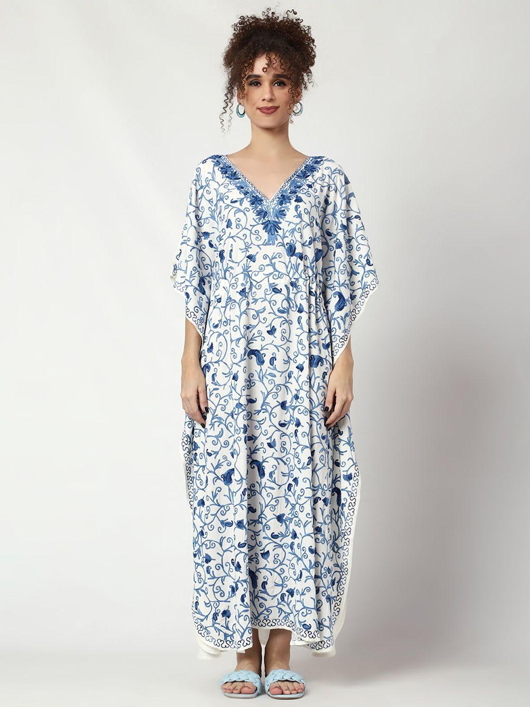 craftbazar floral embroidered v-neck kaftan dress