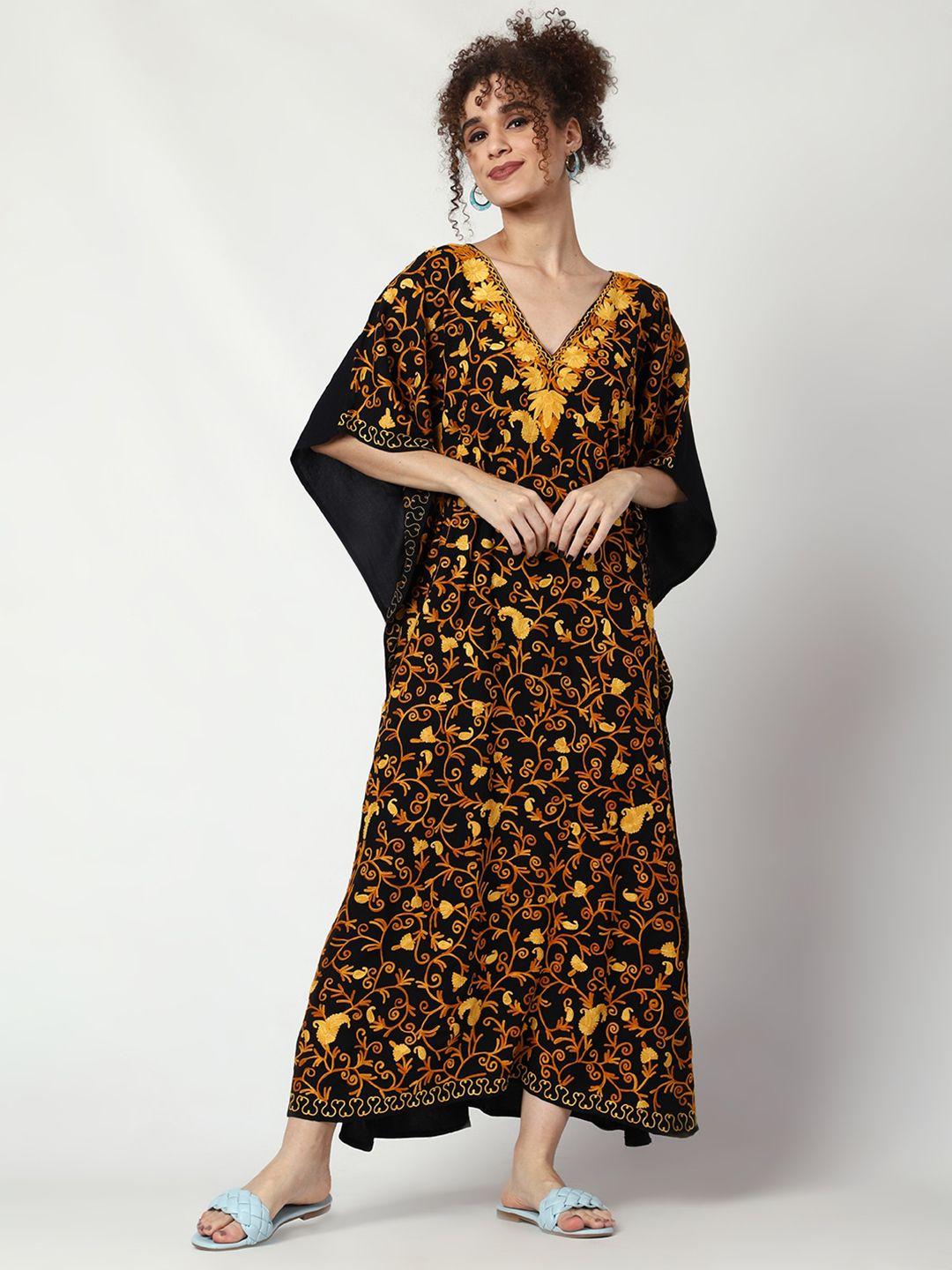 craftbazar floral embroidered v-neck kaftan dress