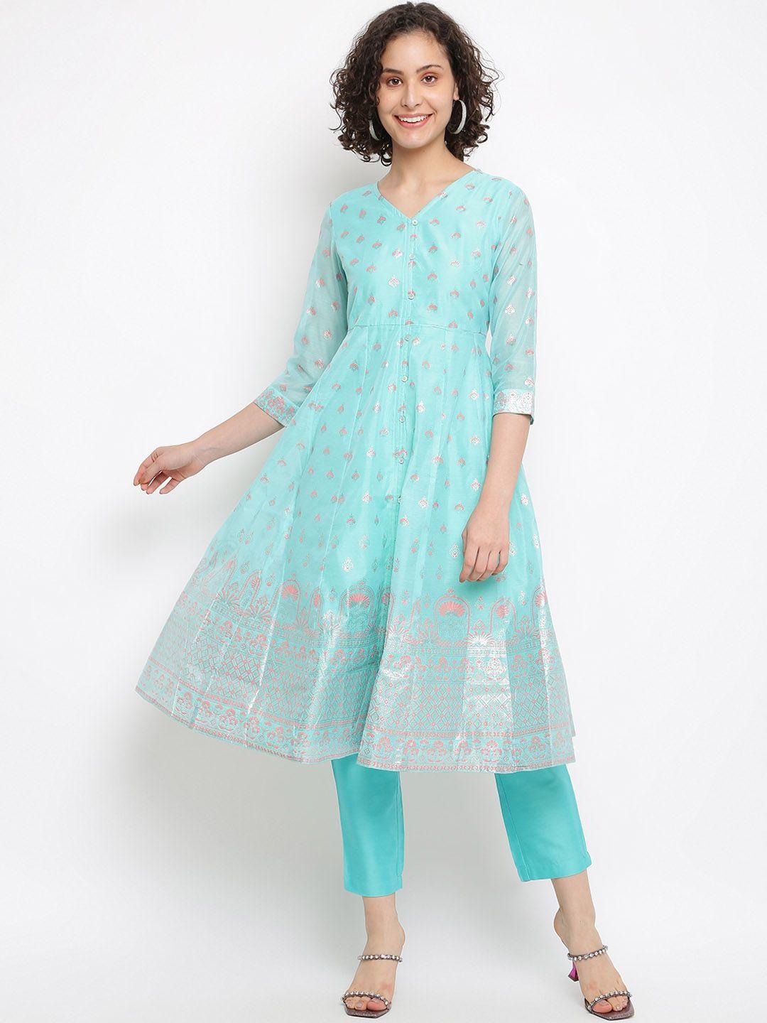 imara floral printed chanderi cotton kurta with trousers