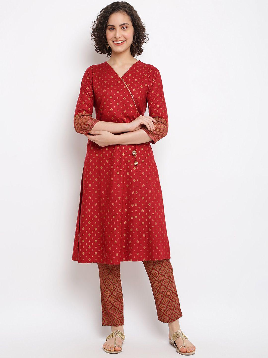 imara ethnic motifs printed gotta patti angrakha a-line kurta with trousers