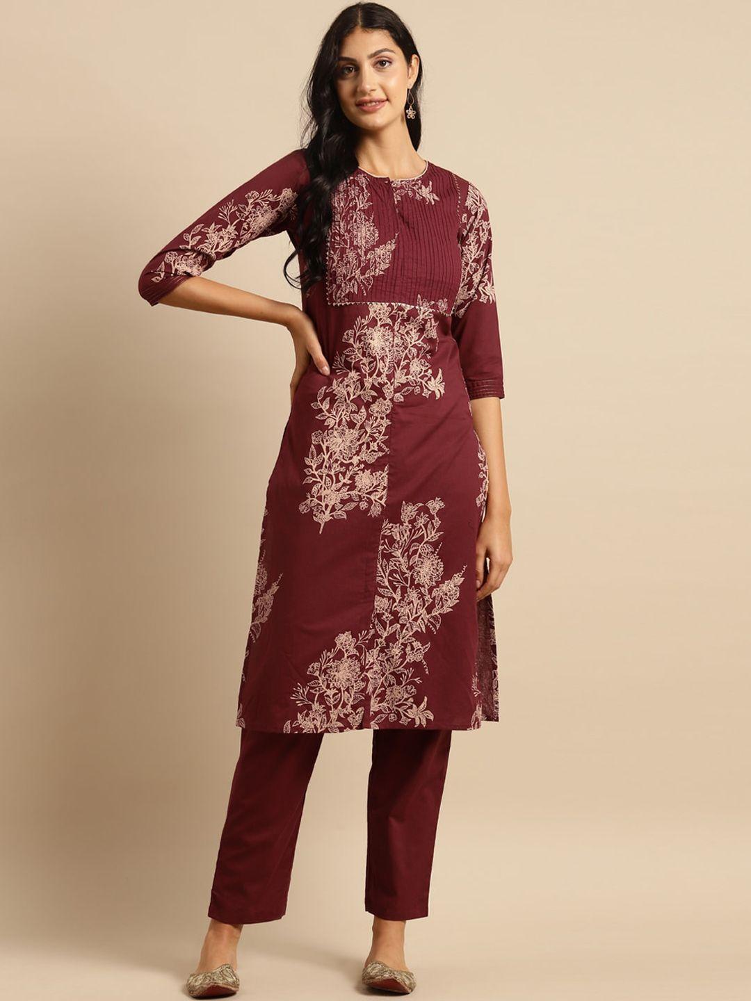 sangria printed pure cotton straight kurta with trouser set