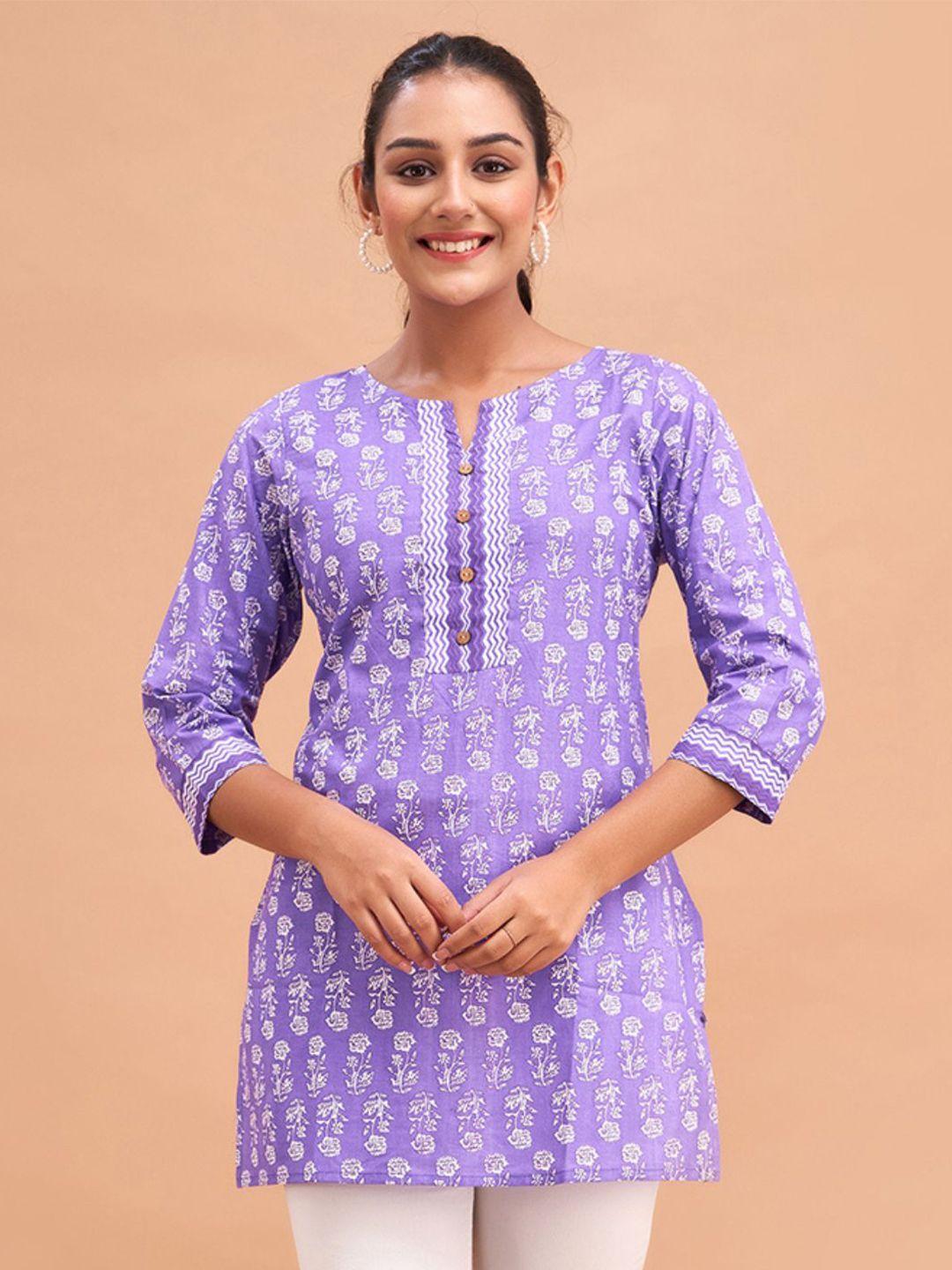 feranoid floral printed round neck pure cotton straight kurti