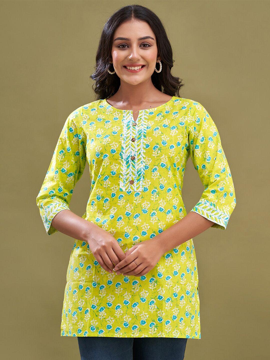 feranoid floral printed round neck pure cotton straight kurti