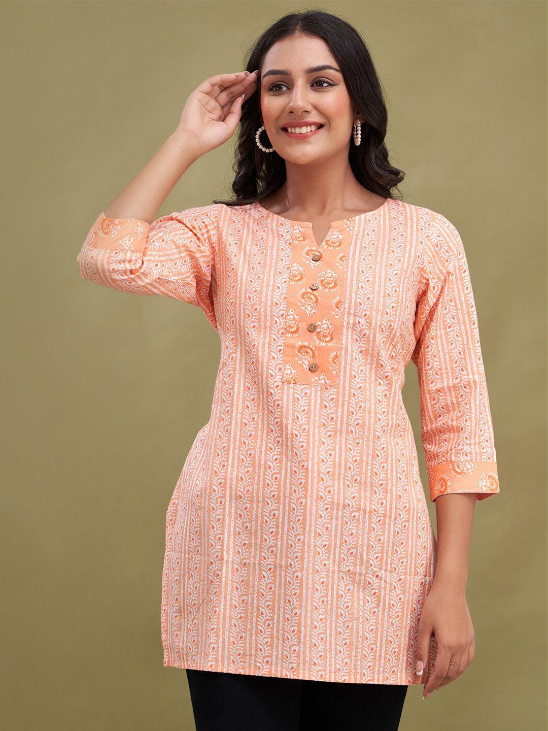 feranoid floral printed round neck pure cotton straight kurti