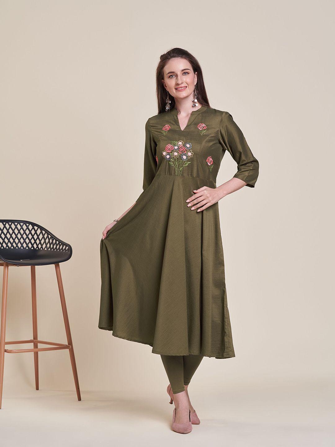 soan band collar embroidered anarkali kurta