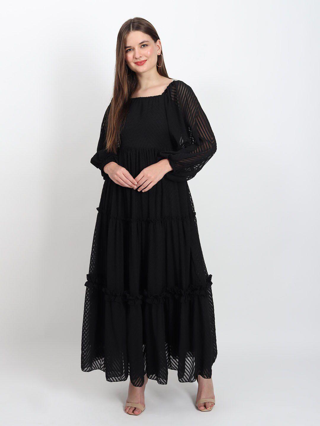 isam square neck puff sleeves tiered maxi dress