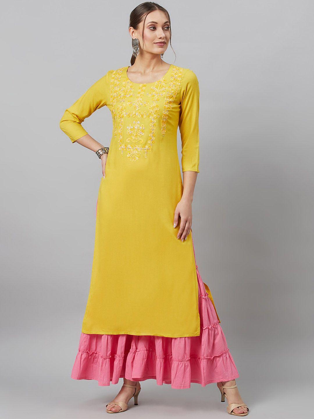 aks couture embellished thread work straight kurta