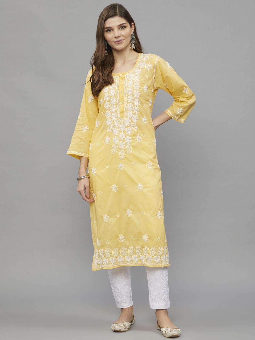 ethnava ethnic motifs embroidered organic cotton straight kurta