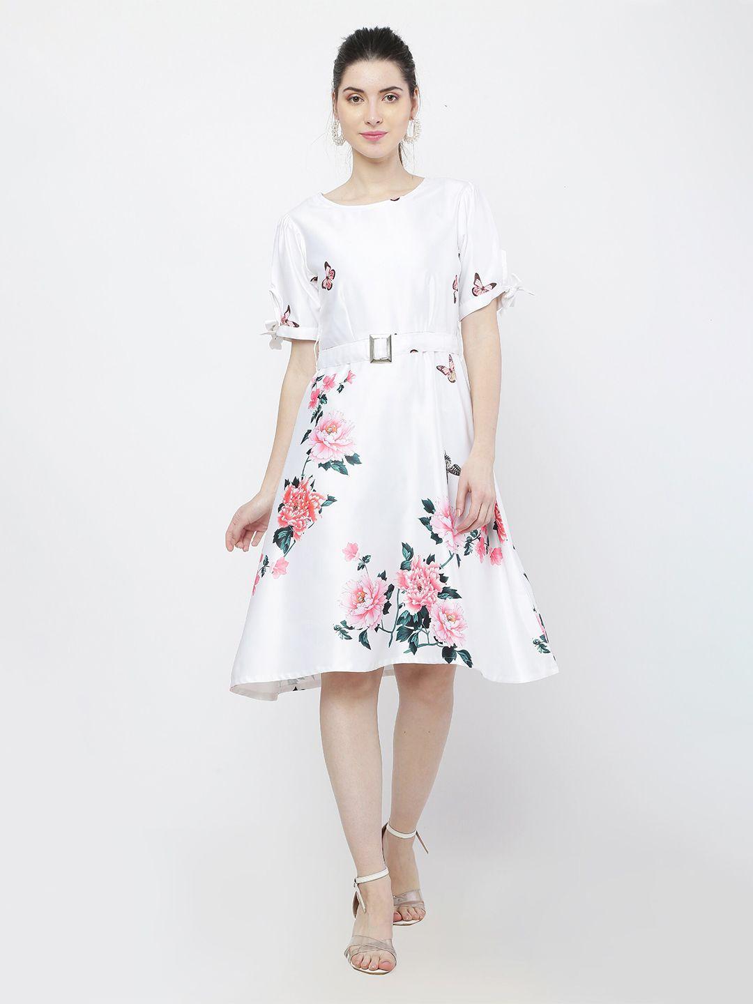 baesd floral printed puff sleeve satin fit & flare dress