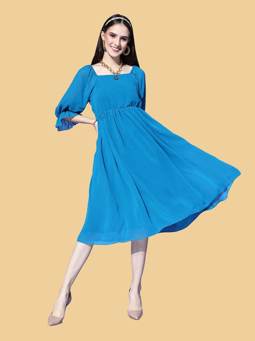 baesd square neck chiffon fit & flare midi dress