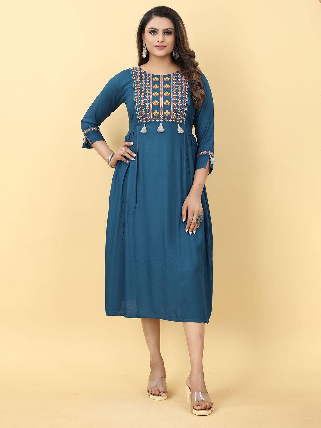 baesd embroidered thread work a-line midi ethnic dress