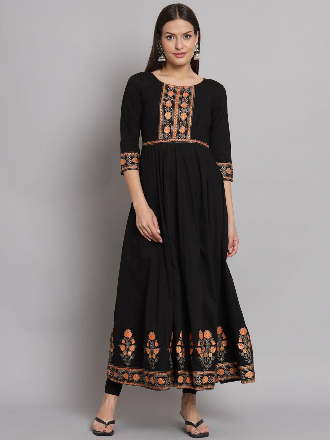 poshak hub women black floral printed empire pure cotton kurta