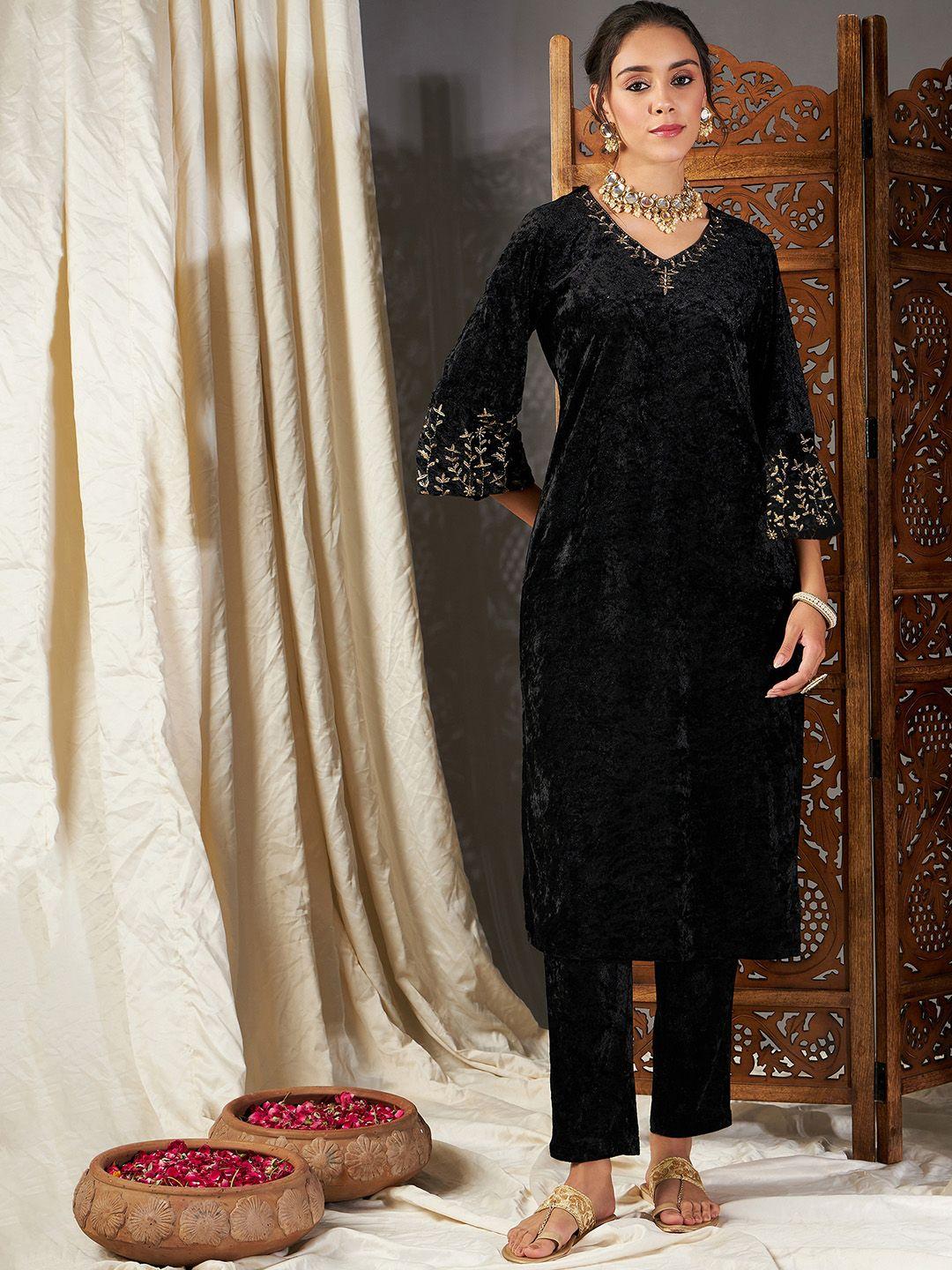 shae by sassafras ethnic motifs embroidered grandeur & majestic artwork velvet kurta