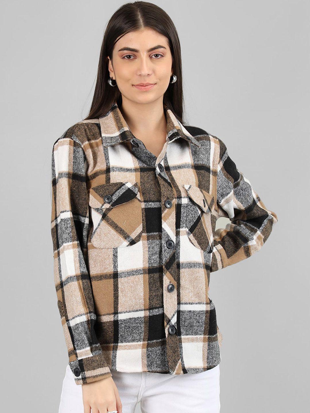 dlanxa checked spread collar coat